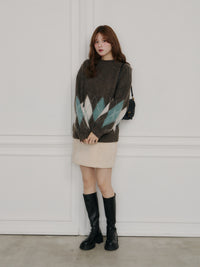 アーガイルニットプルオーバー