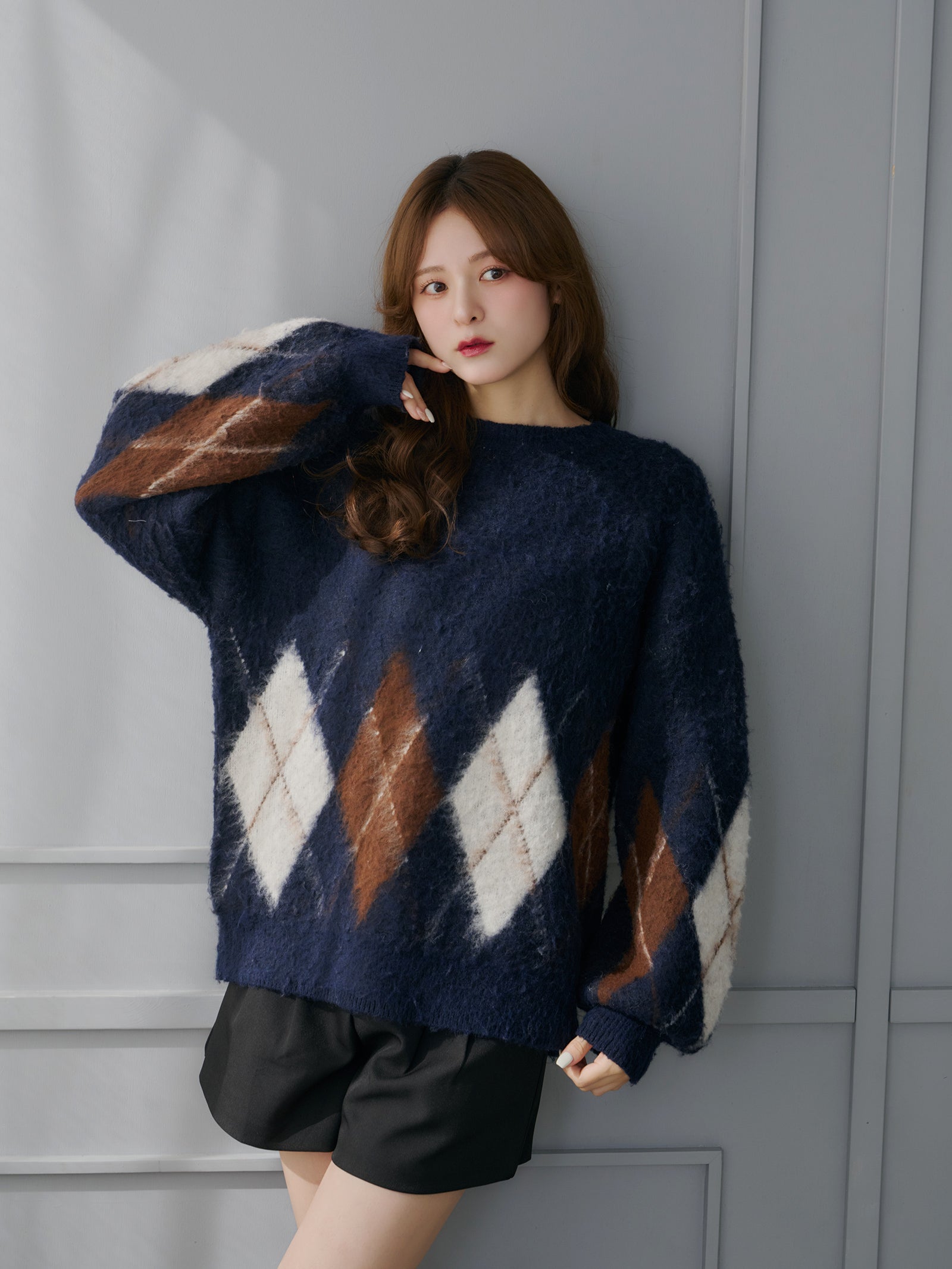 アーガイルニットプルオーバー