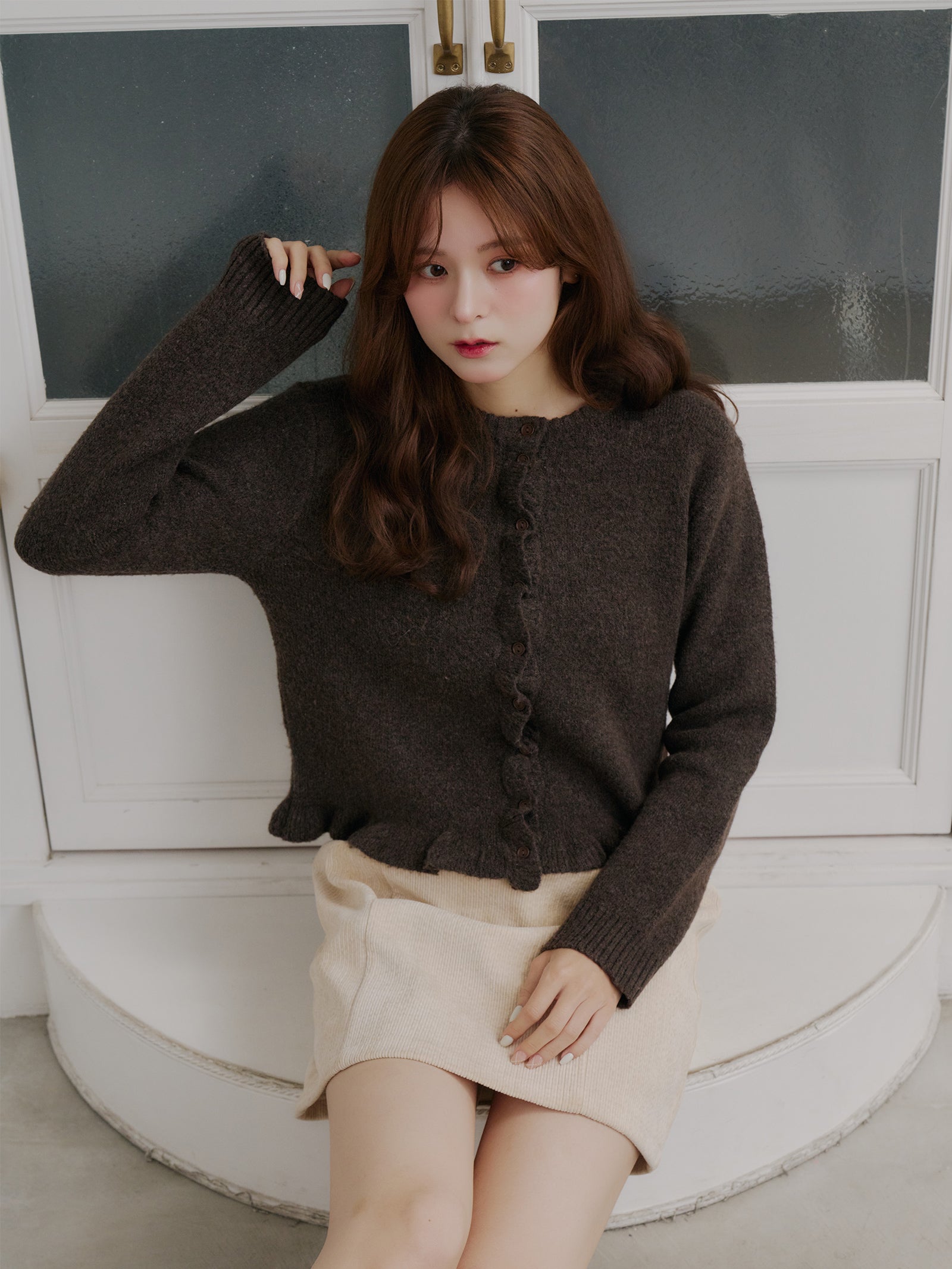 フリルニットカーディガン