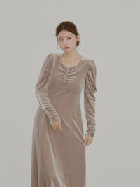 フロントギャザーベロアワンピース