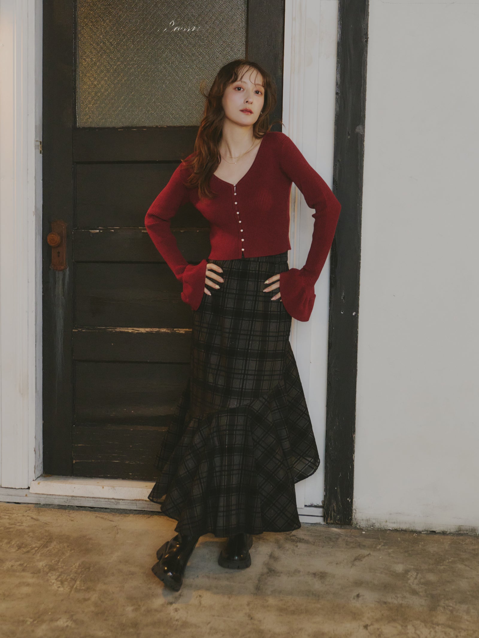 アシンメトリーチェックラメスカート