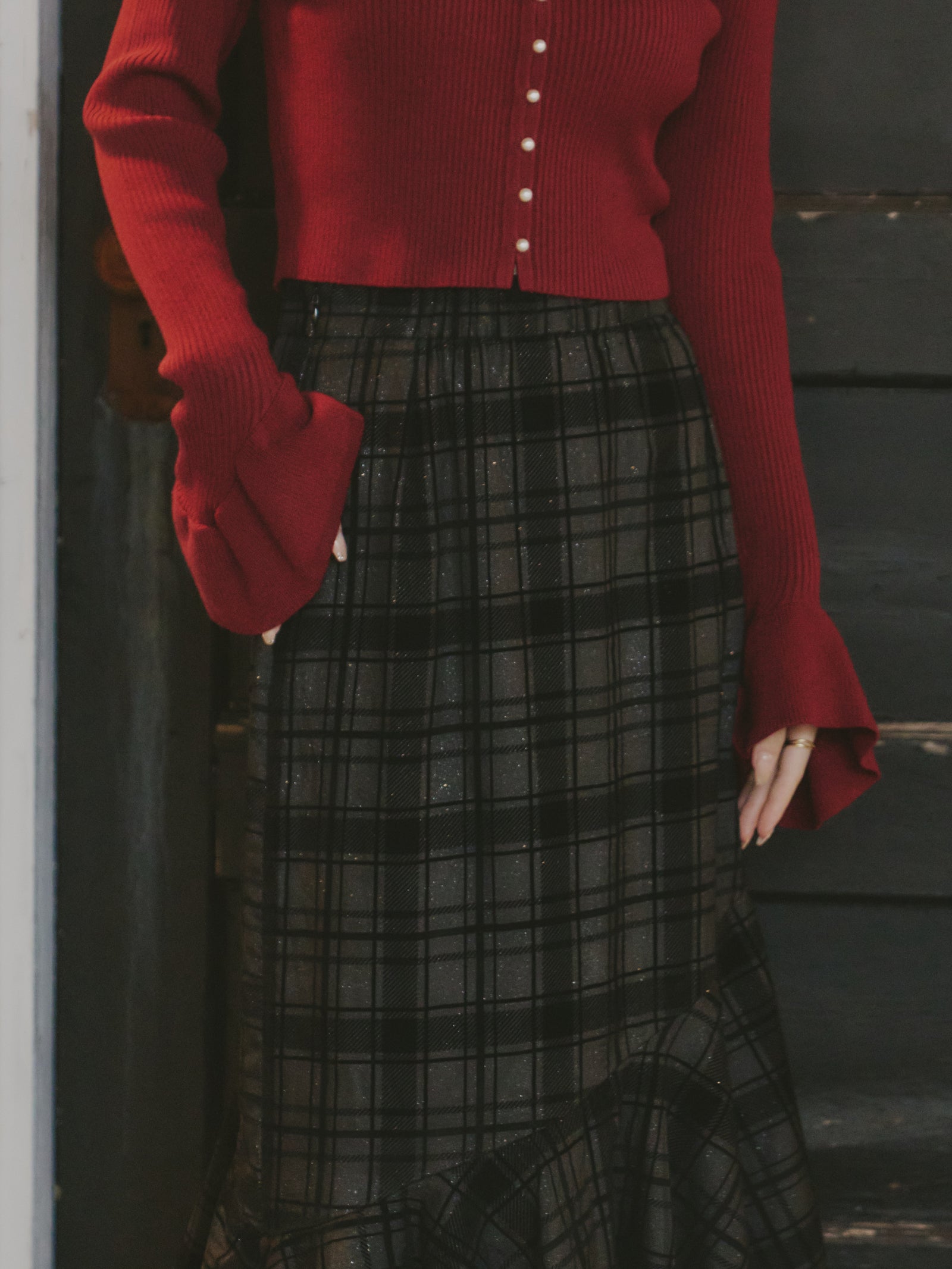 アシンメトリーチェックラメスカート