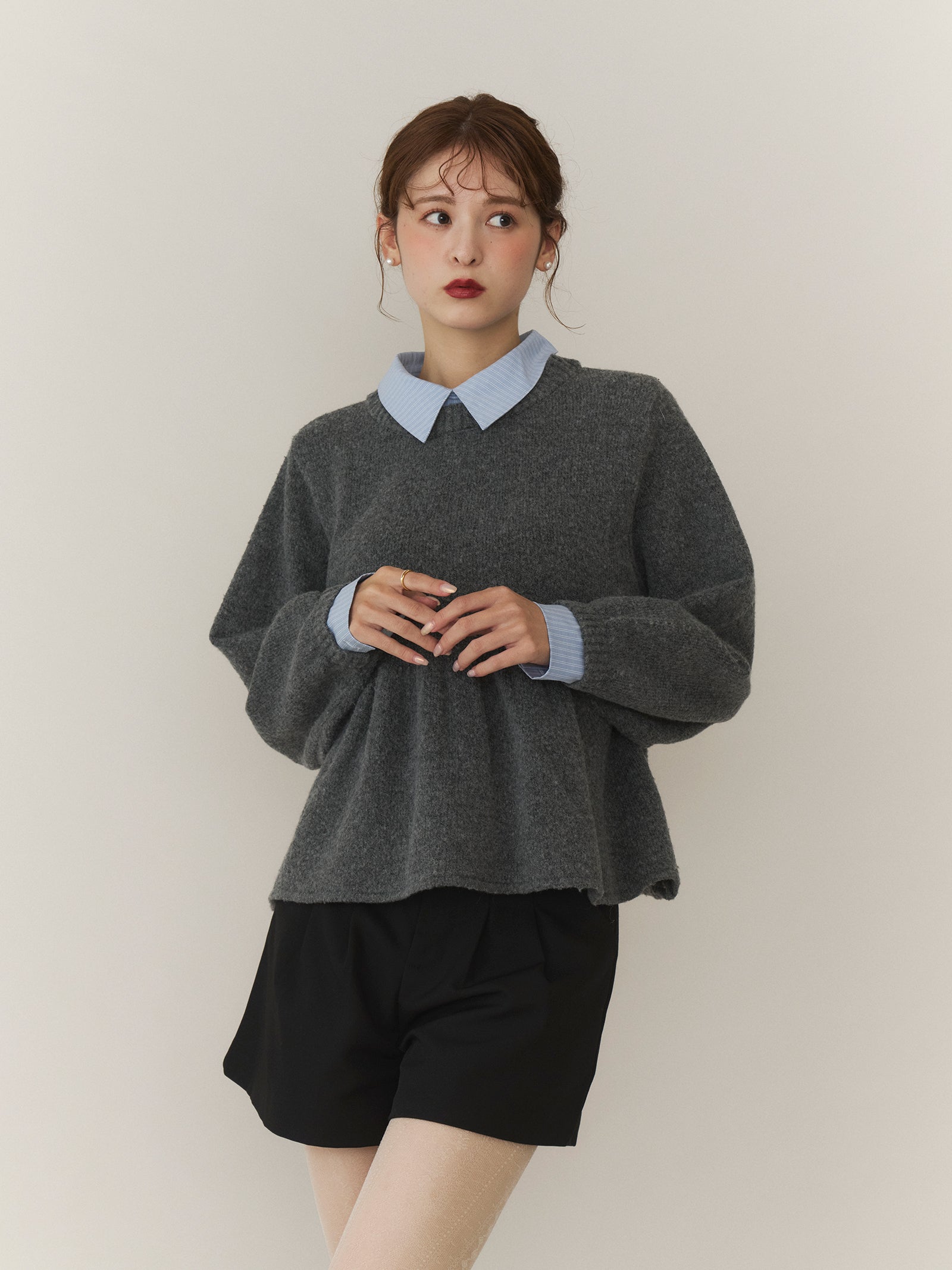 シャツドッキングペプラムニット