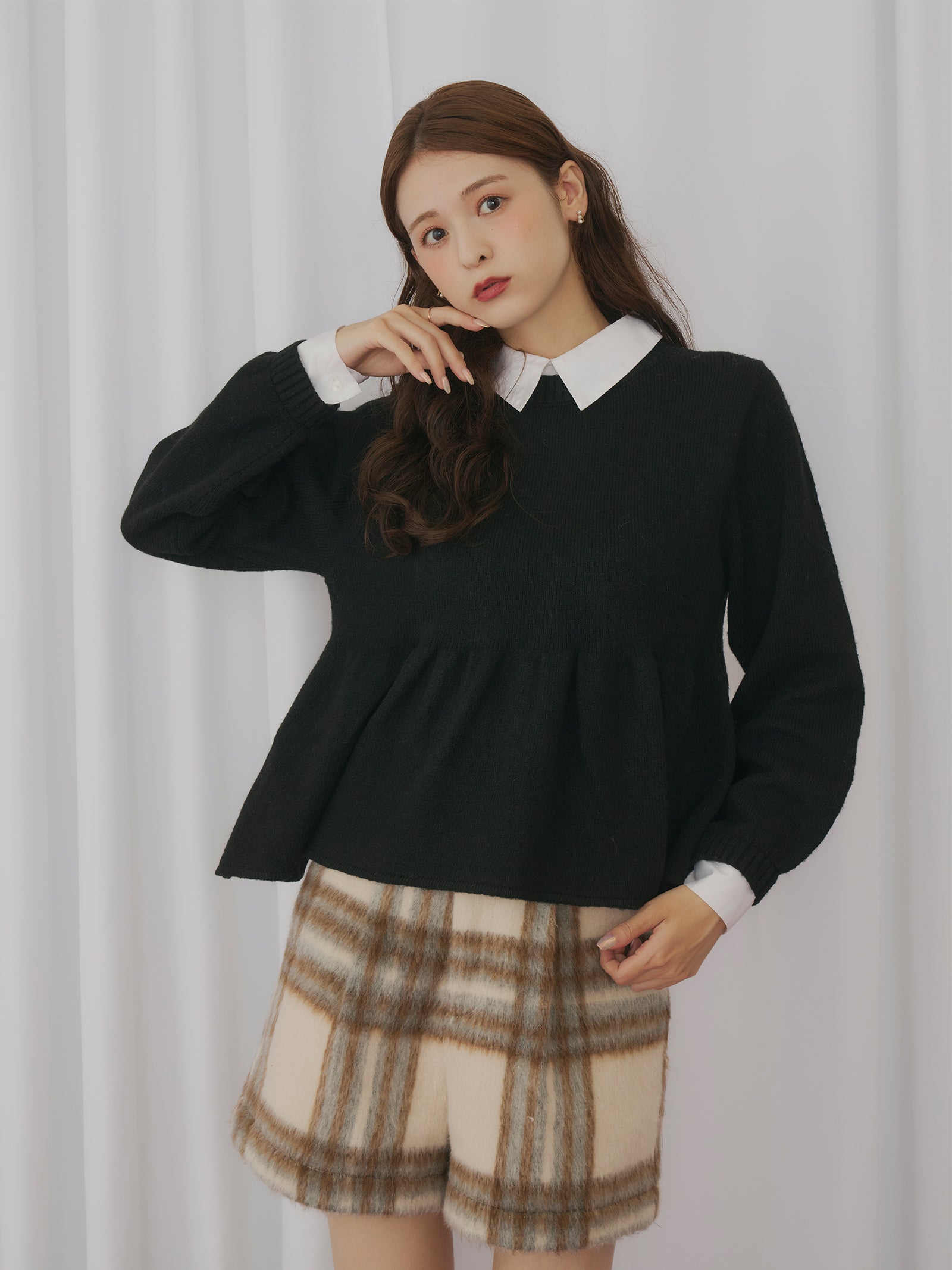 シャツドッキングペプラムニット