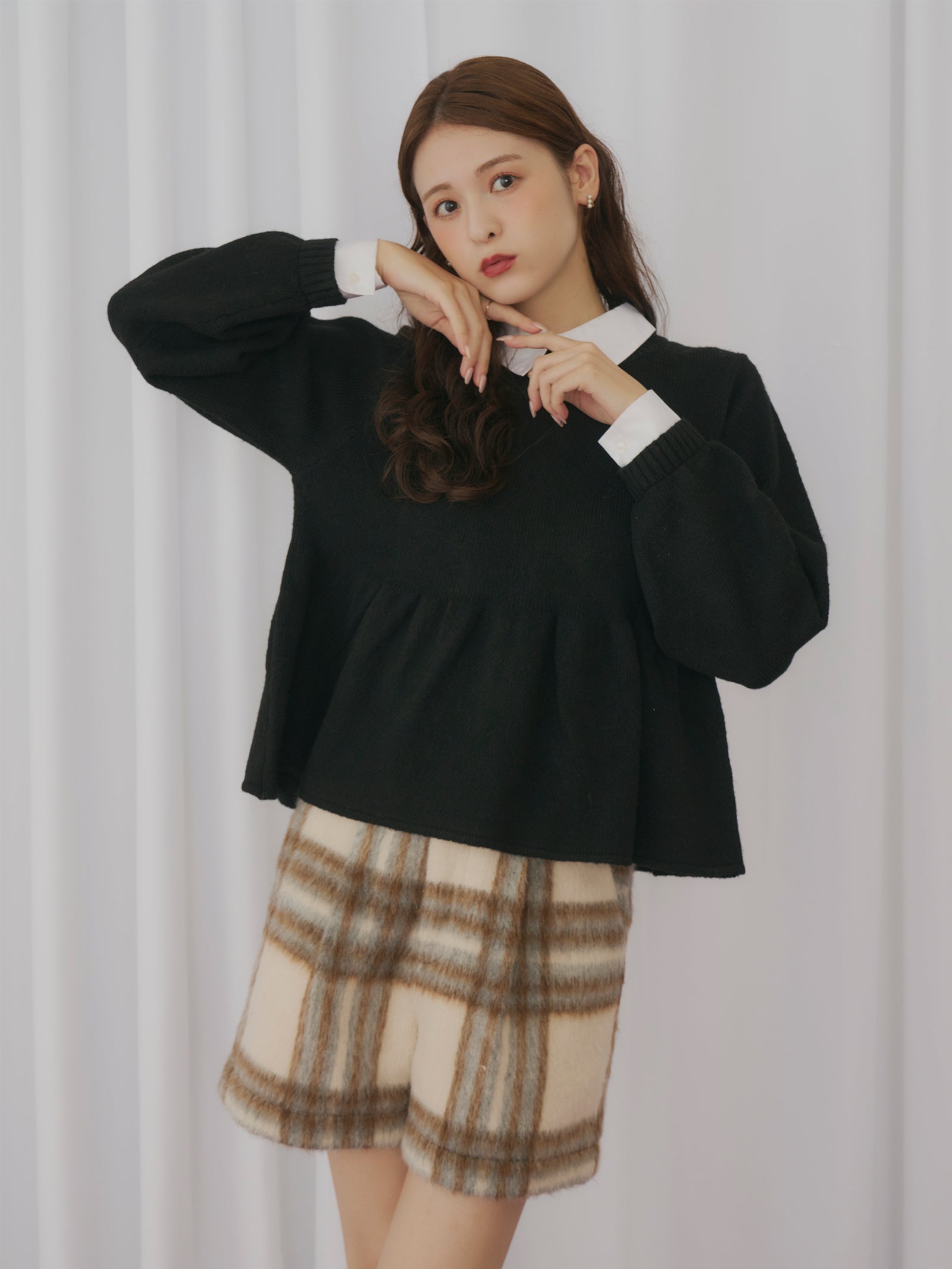 シャツドッキングペプラムニット