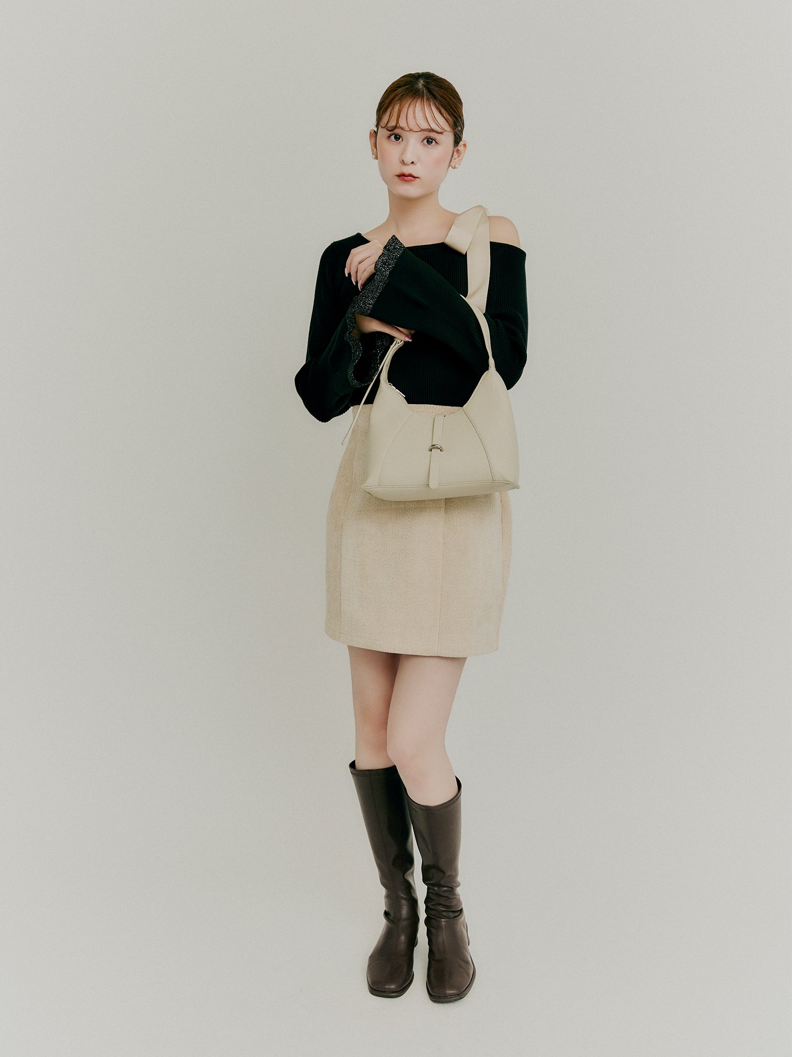 【即購入◎】Lumignon リボンショルダー ニットアンサンブル ワンピース Lumignon original ♥ ribbon shoulder knit ensemble【ブラック