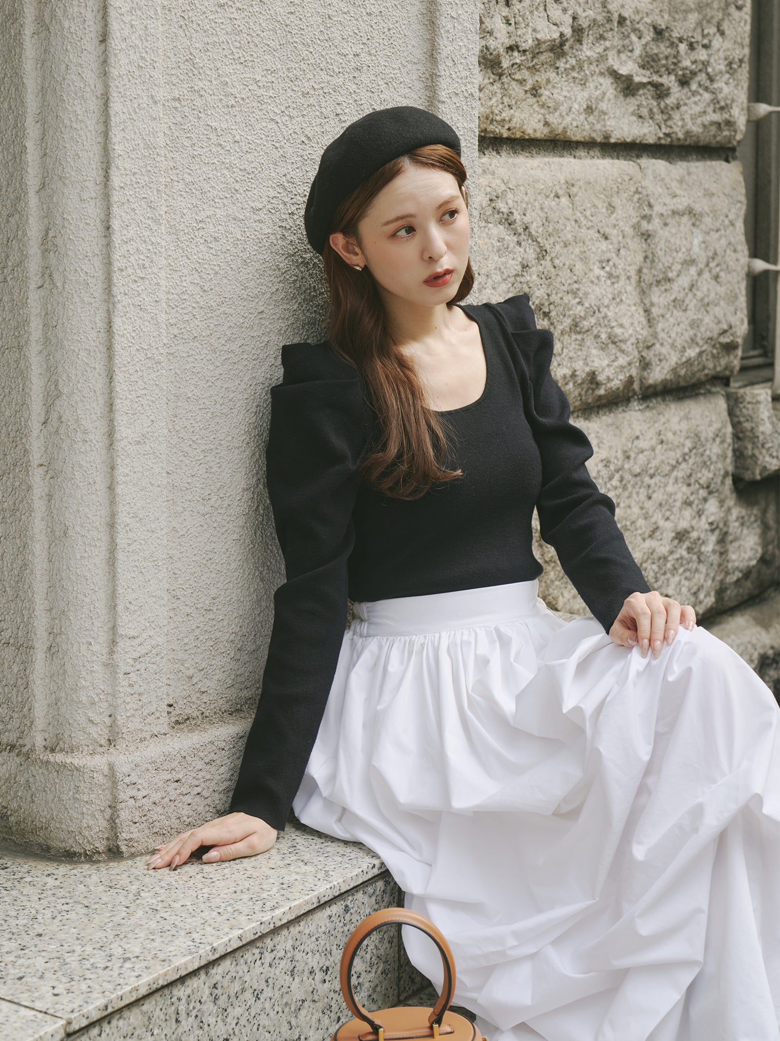 パフスリーブタックニット