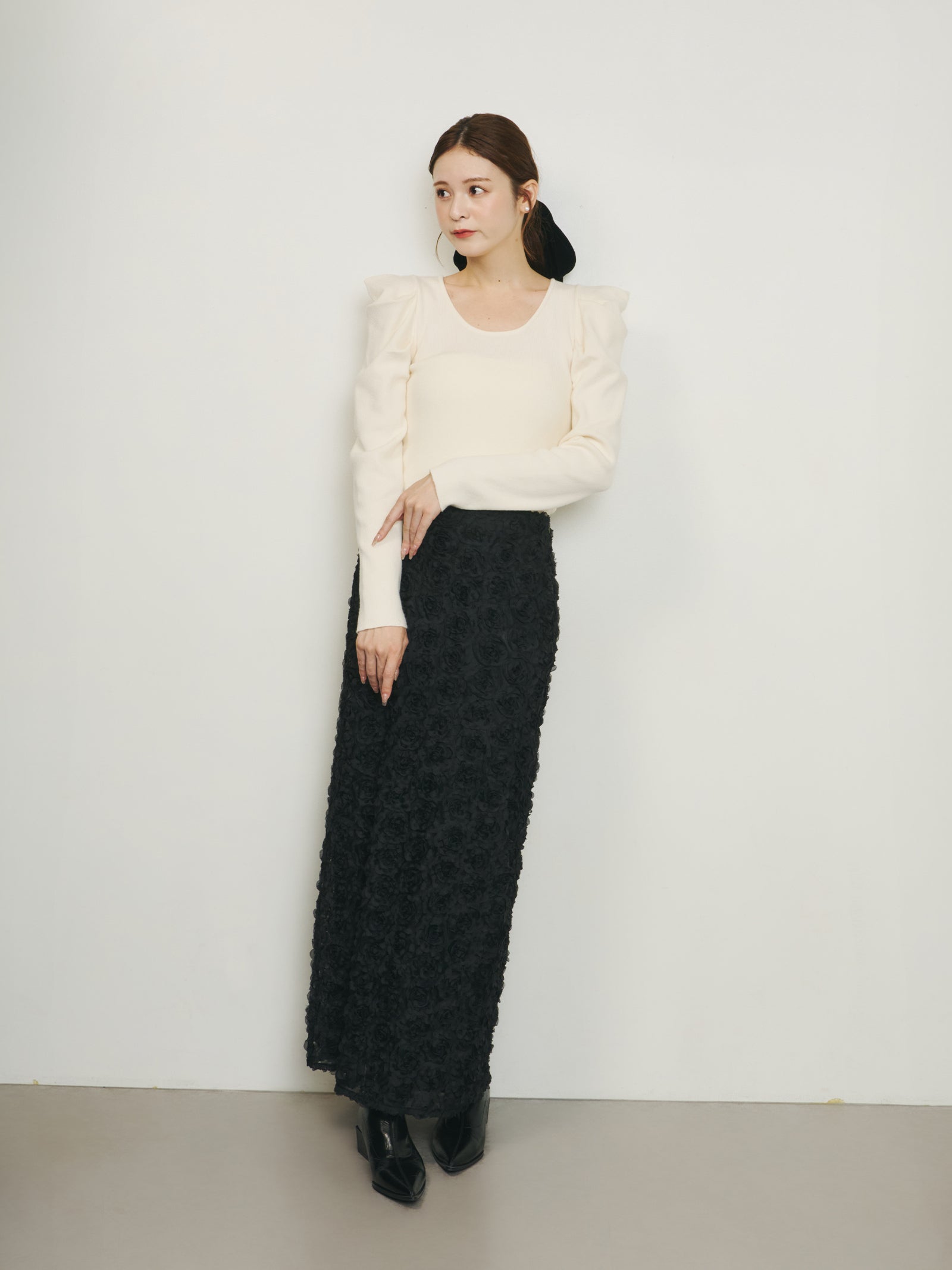 パフスリーブタックニット