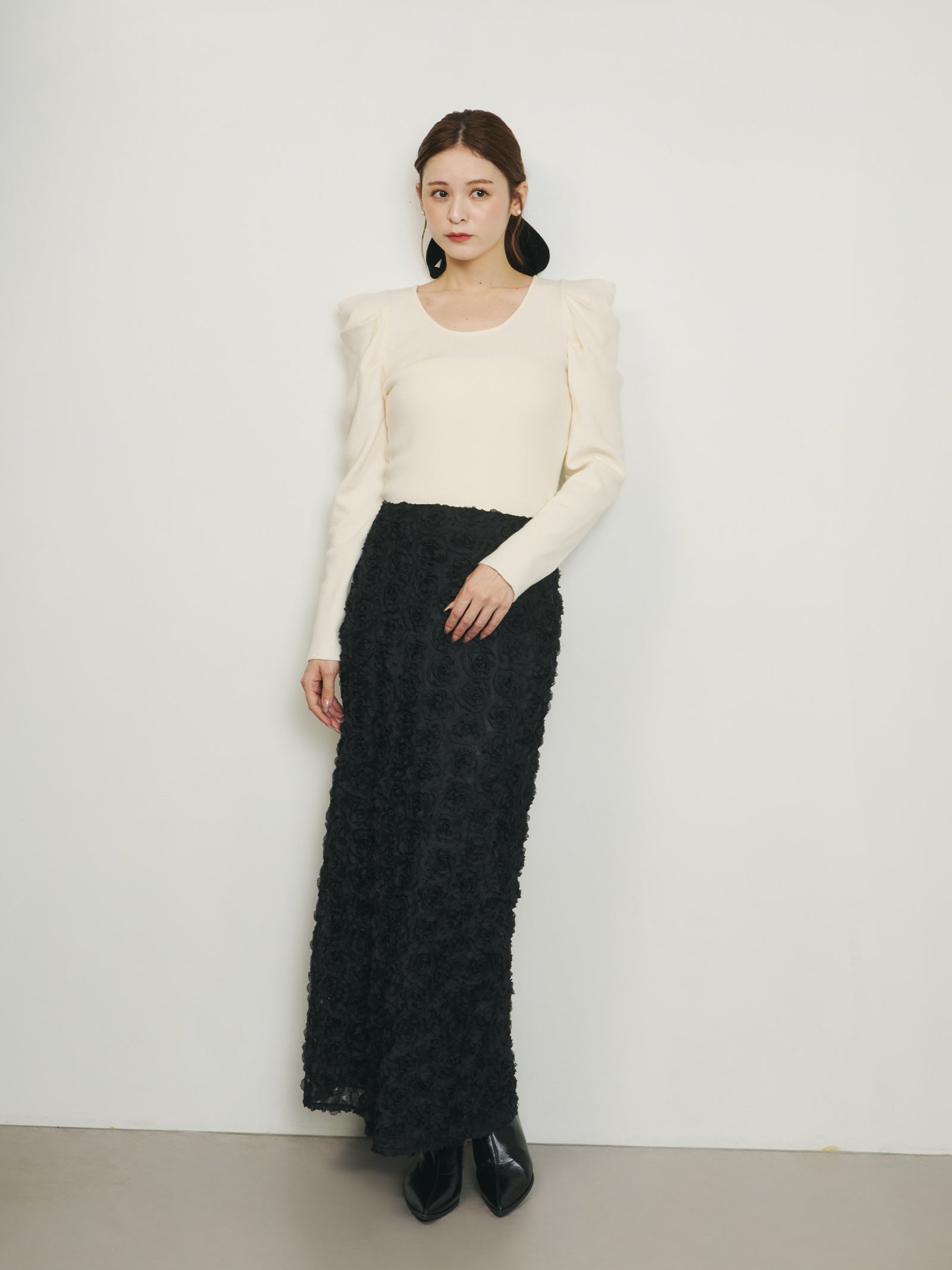 パフスリーブニット パフスリーブタックニット