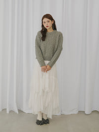 クルーネックケーブルニット