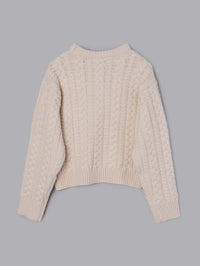 クルーネックケーブルニット