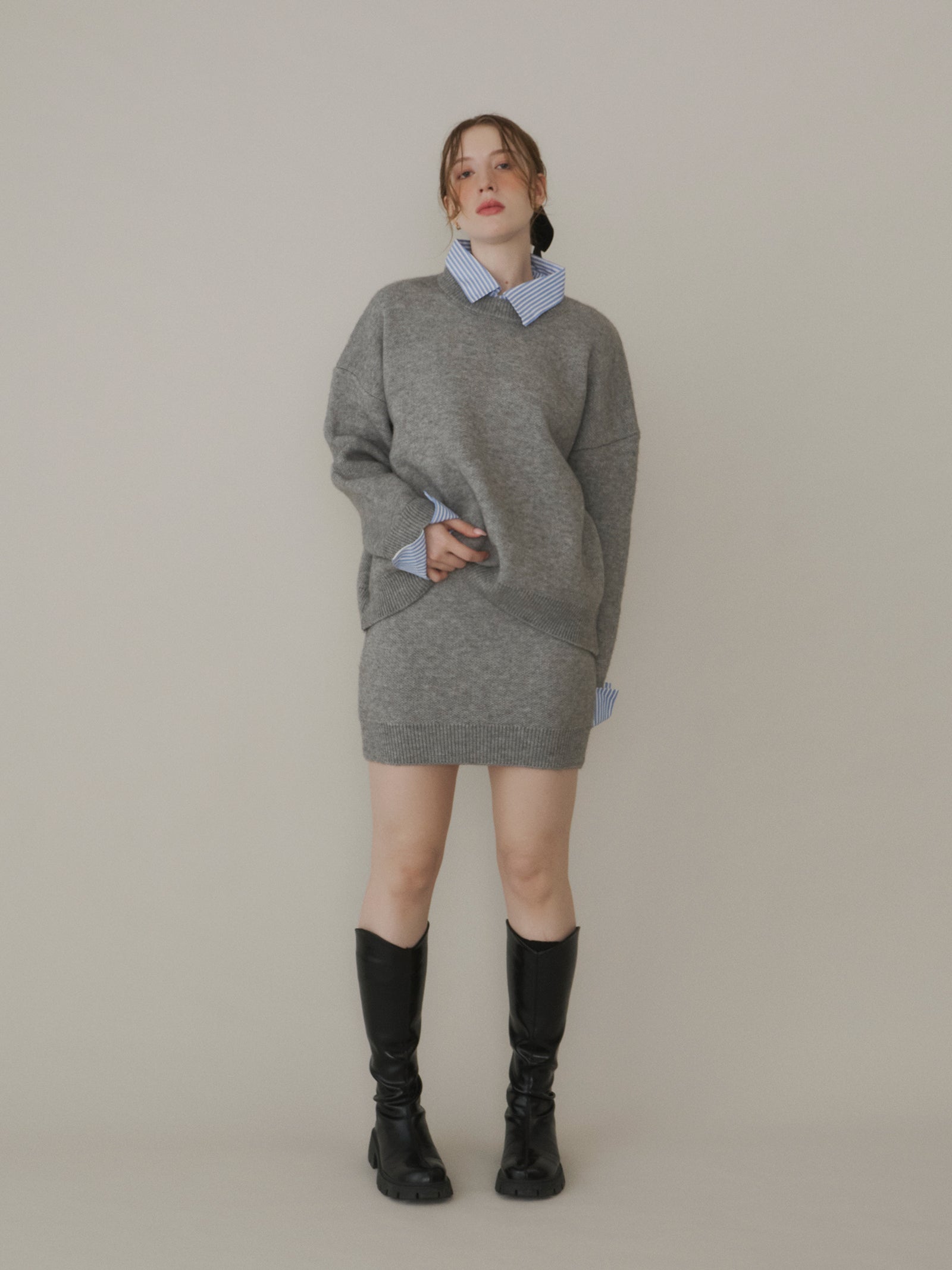 ストライプシャツドッキングニット[セットアップ可能]