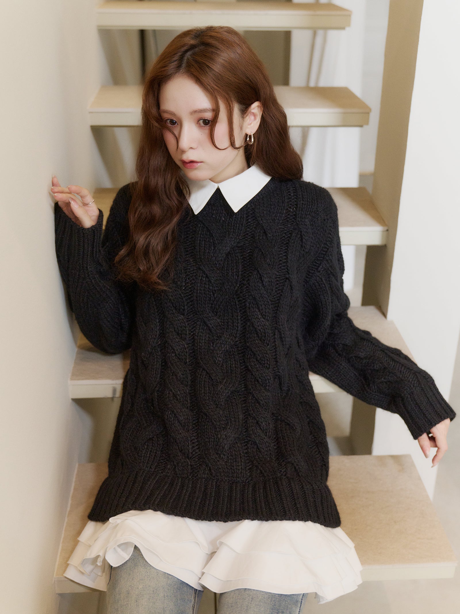 レイヤードケーブルニットワンピ チャコール レイヤードケーブルニット – PARK by one way（パークバイワンウェイ）