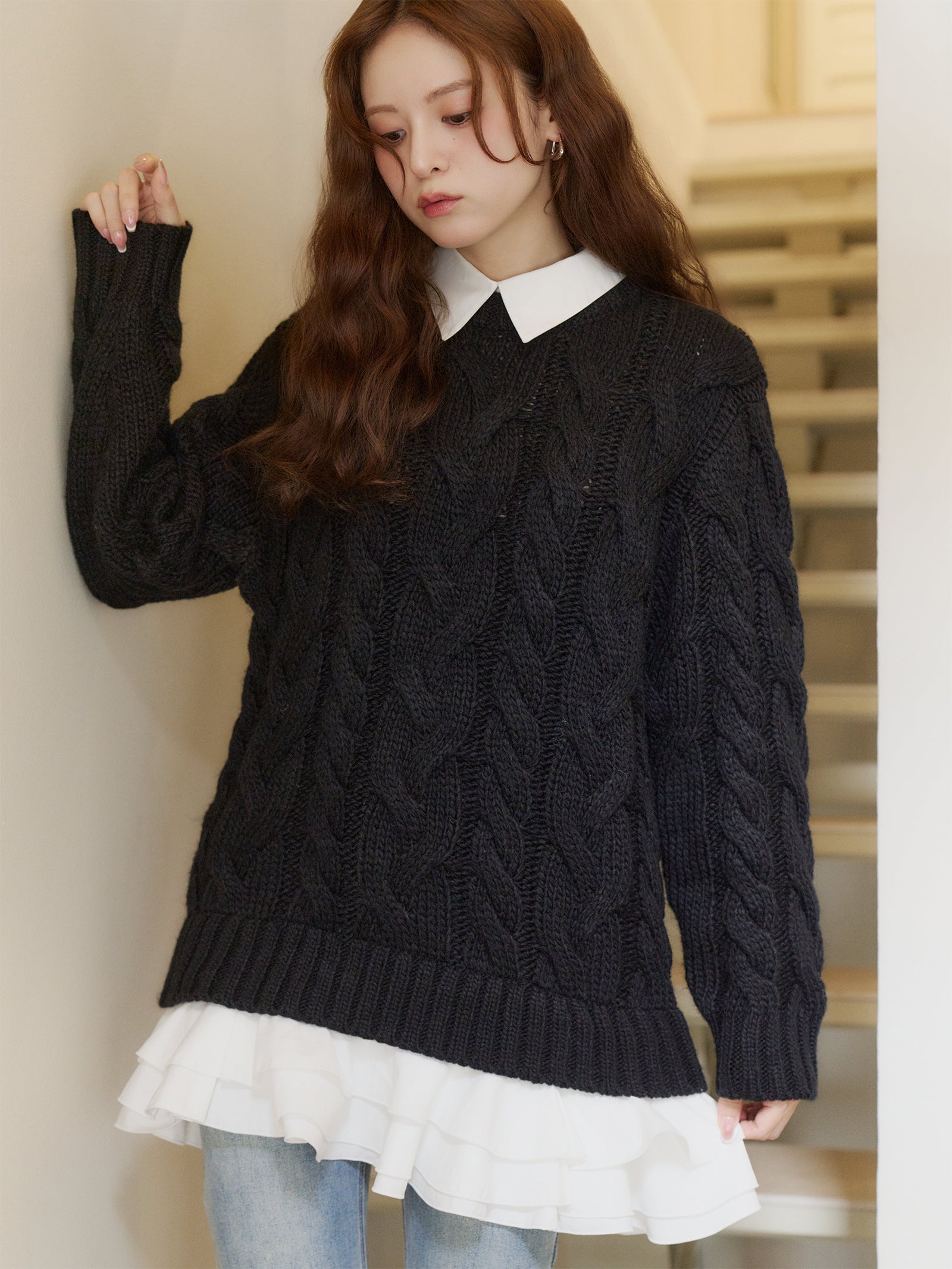 olu. 新作　ワンピース フリルレイヤードケーブルニット　オルドット フリルレイヤードケーブルニット