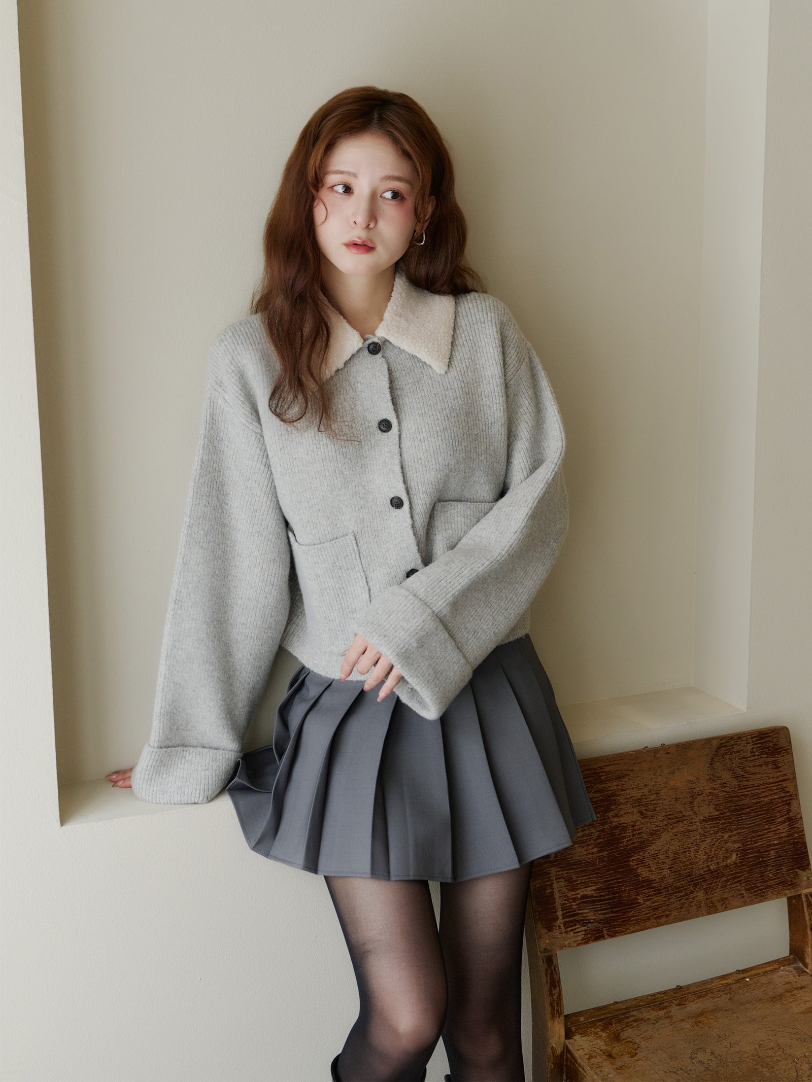 ボアカラーポケットカーディガン