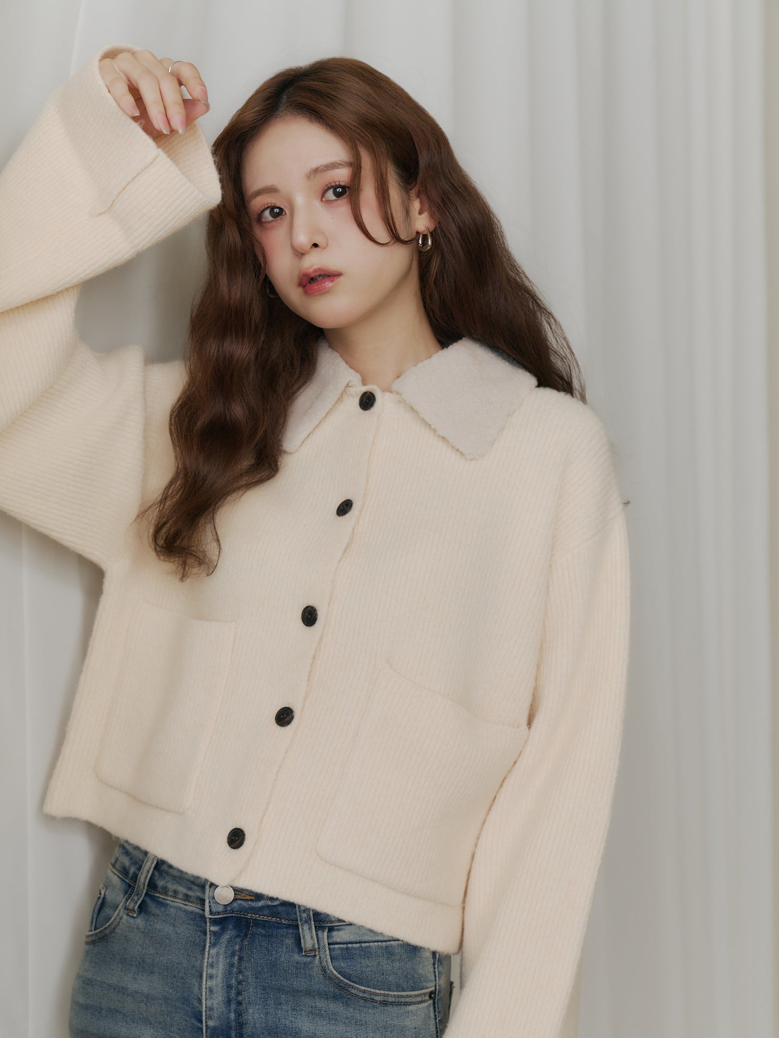 ボアカラーポケットカーディガン