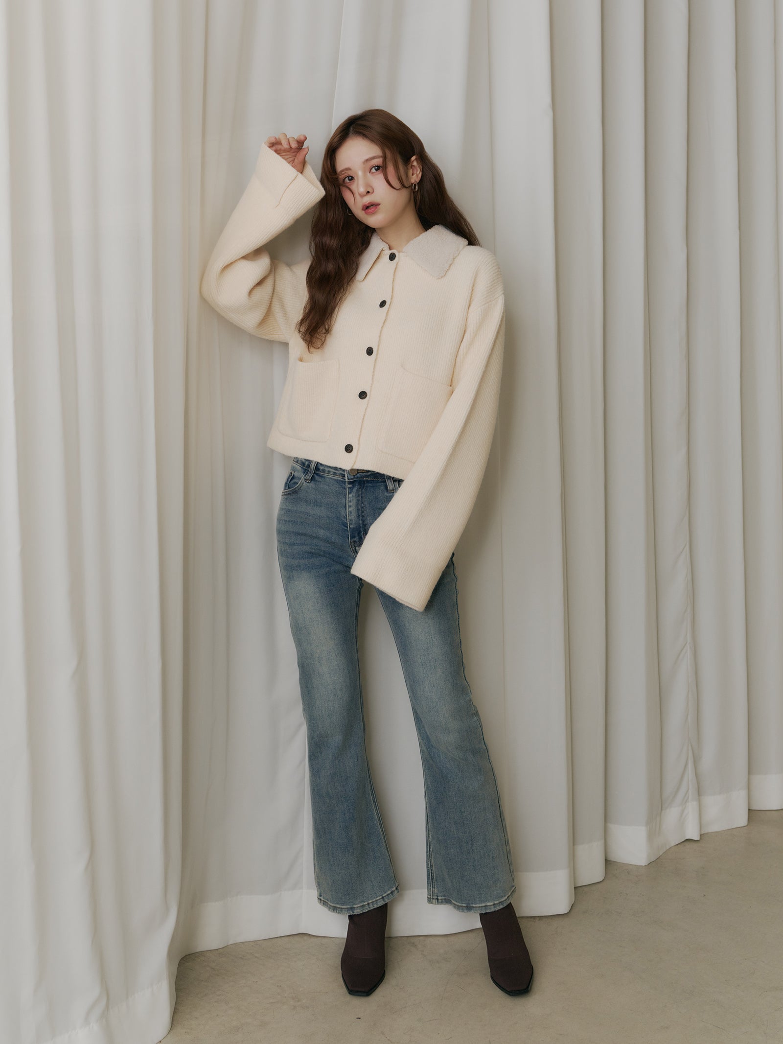 ボアカラーポケットカーディガン