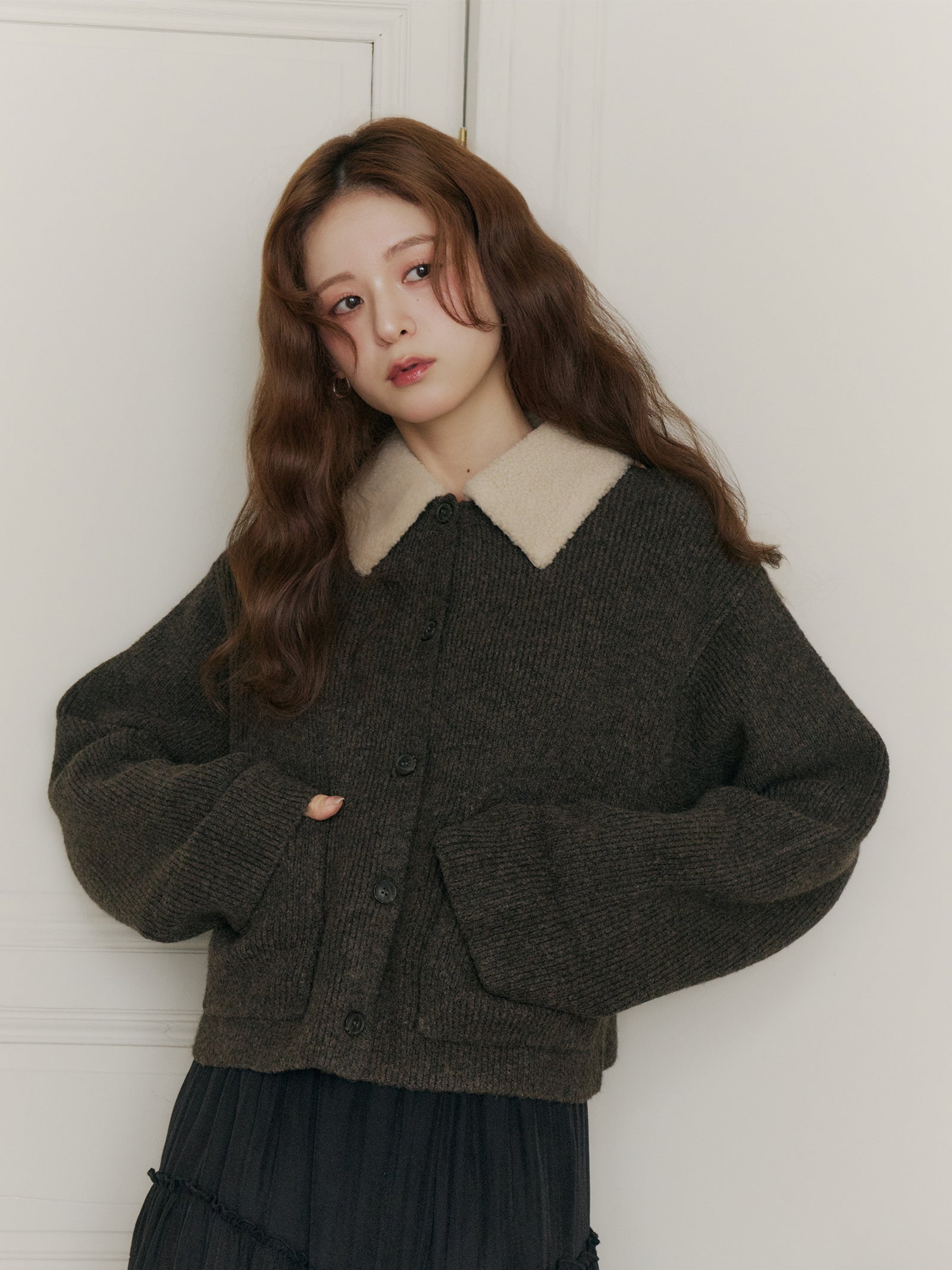 ボアカラーポケットカーディガン