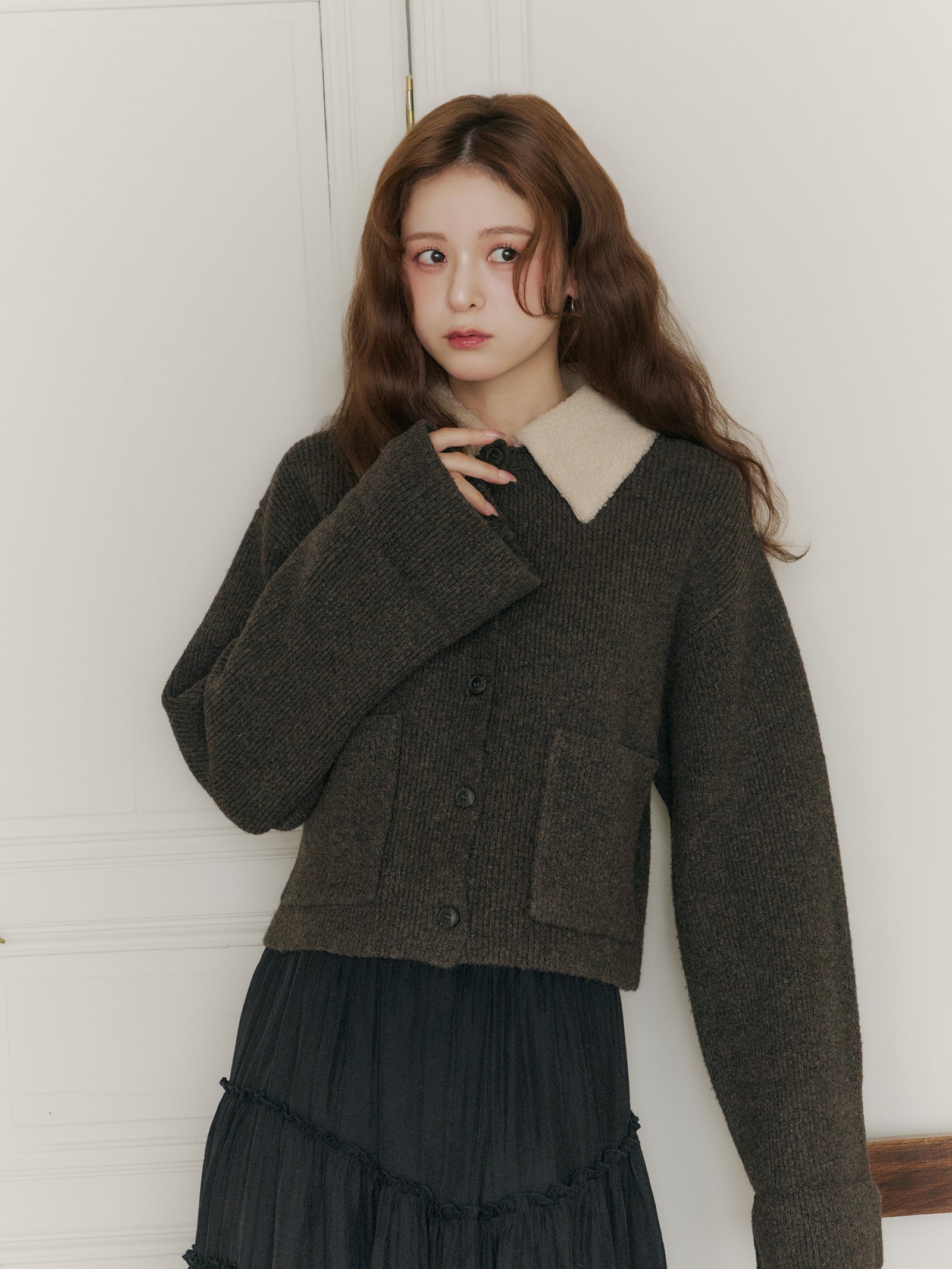 ボアカラーポケットカーディガン