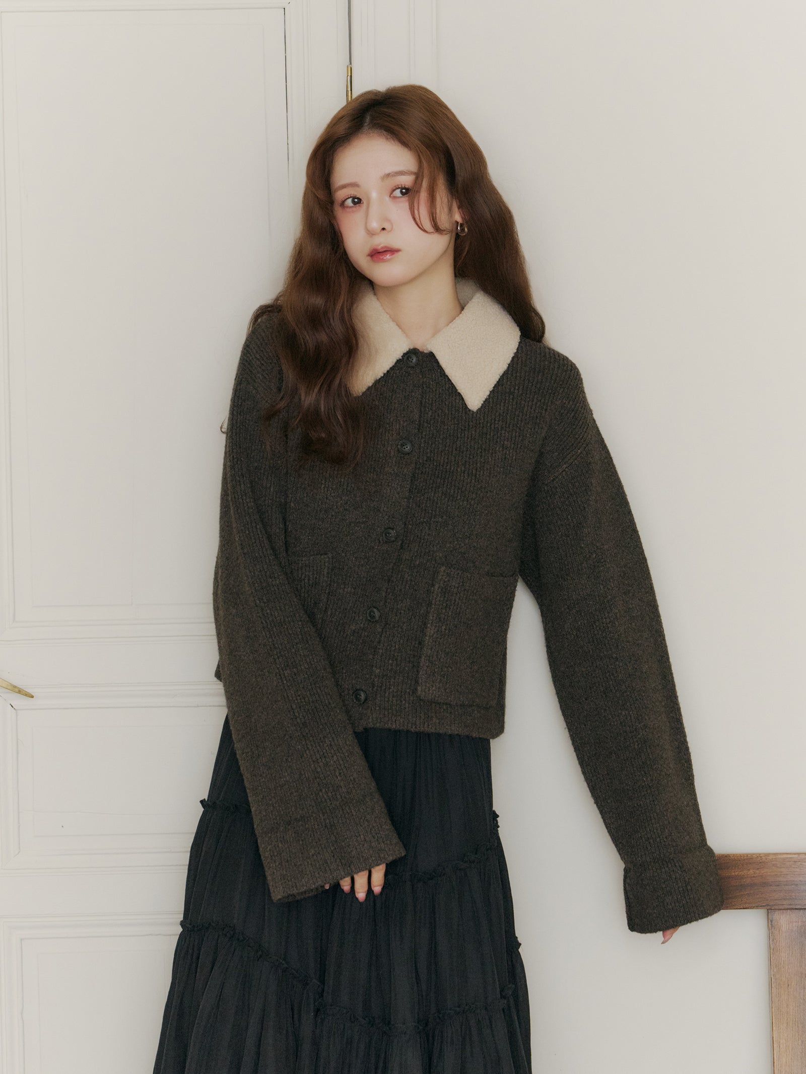 ボアカラーポケットカーディガン