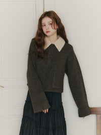 ボアカラーポケットカーディガン