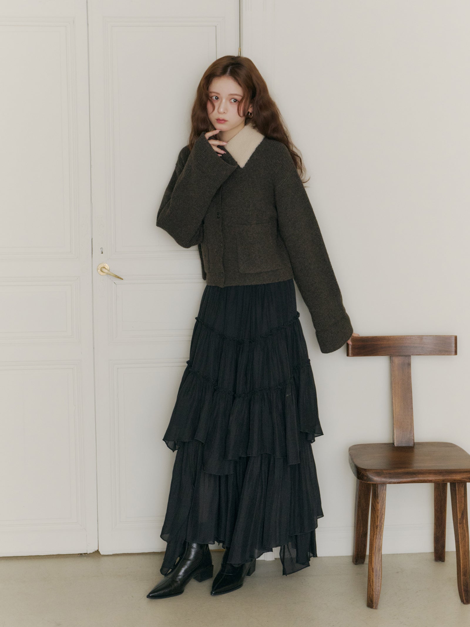 ボアカラーポケットカーディガン