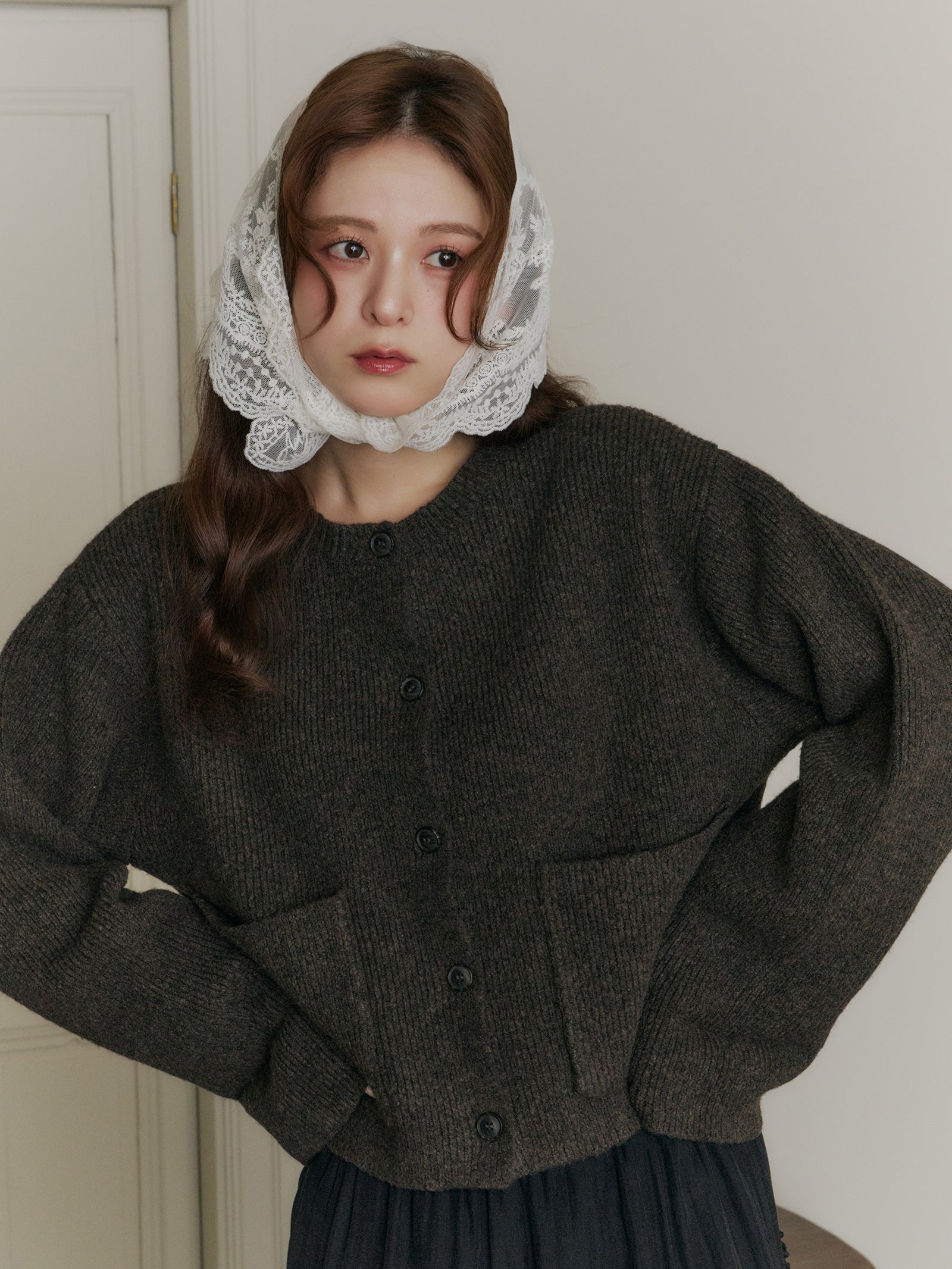 ボアカラーポケットカーディガン