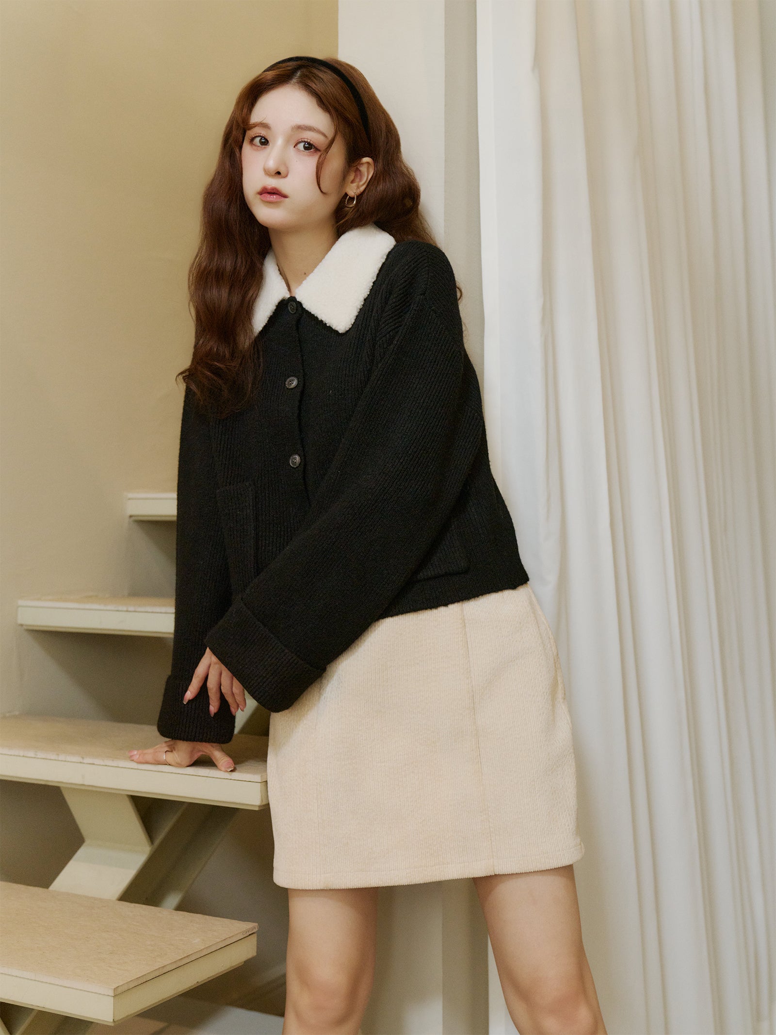 ボアカラーポケットカーディガン