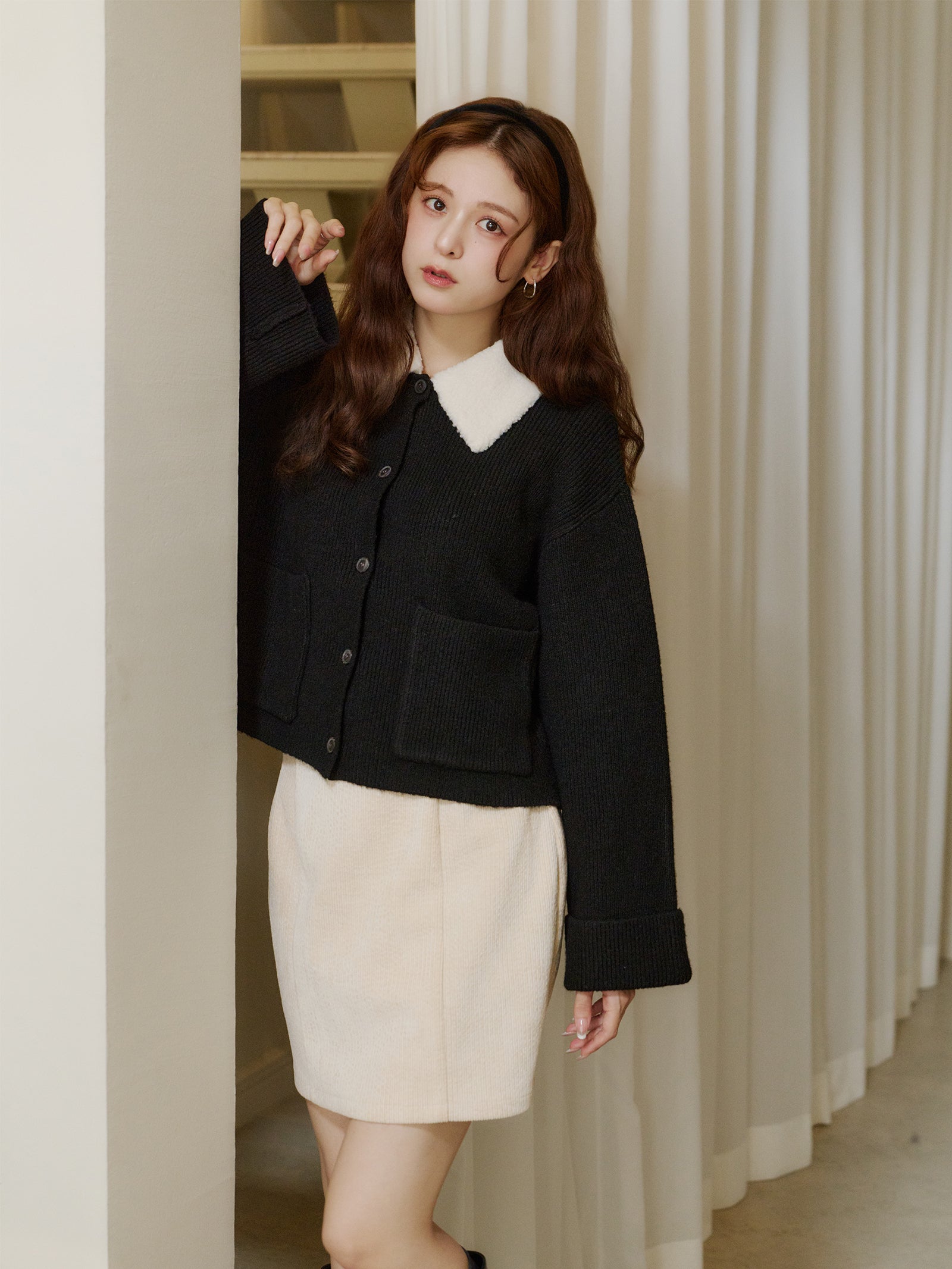 ボアカラーポケットカーディガン