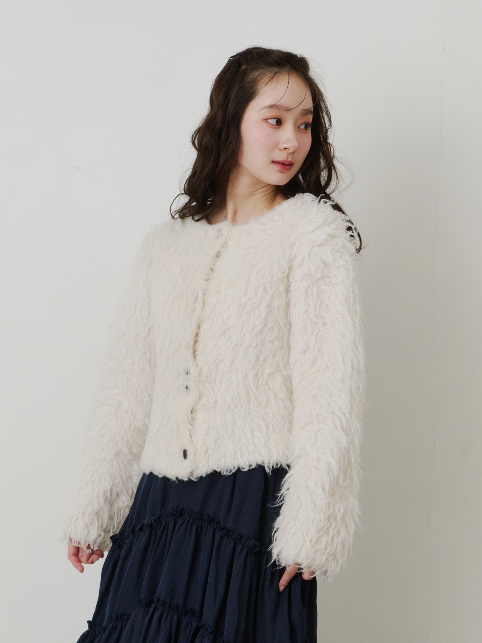 ボリュームロングシャギーカーディガン