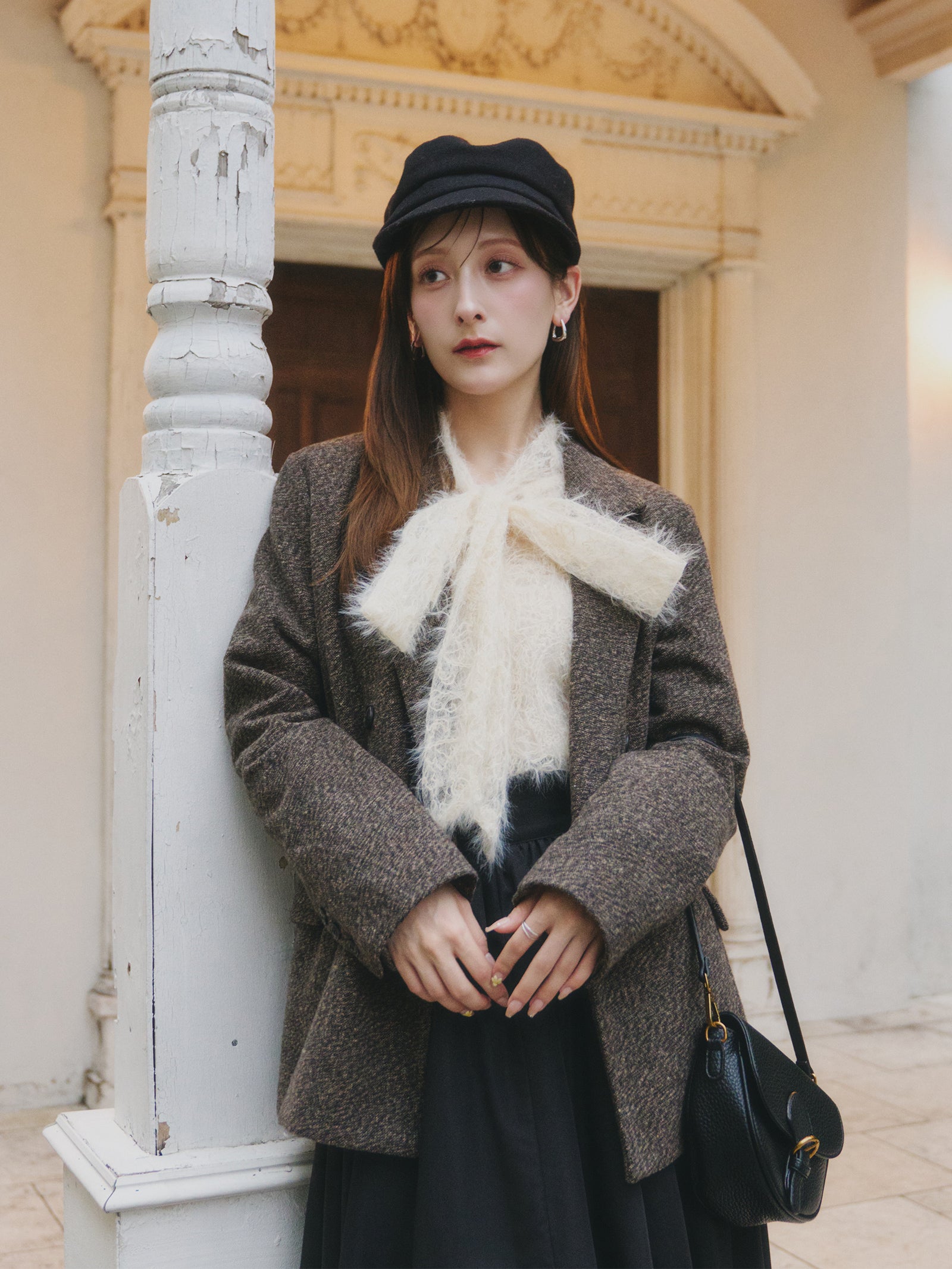 【極美品】　karaku ウール混ツイード テーラードジャケット XL 古着 ツイードテーラードジャケット