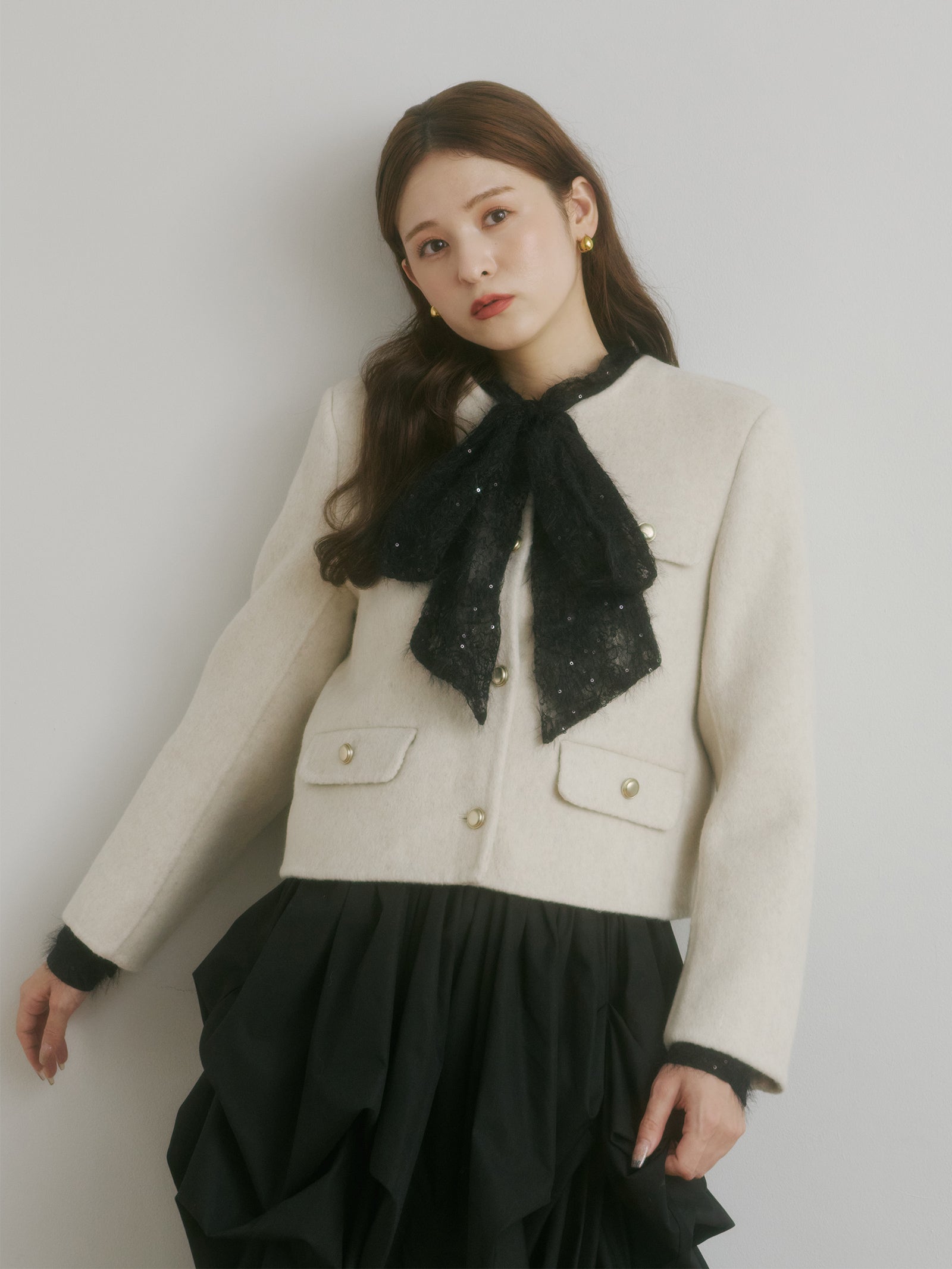 23年・極美品✨コルピエロ ノーカラージャケット 1ボタン ブラック 38 col pierrot（コルピエロ）の「COL PIERROT ノーカラー