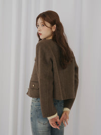 ゴールドボタンノーカラージャケット