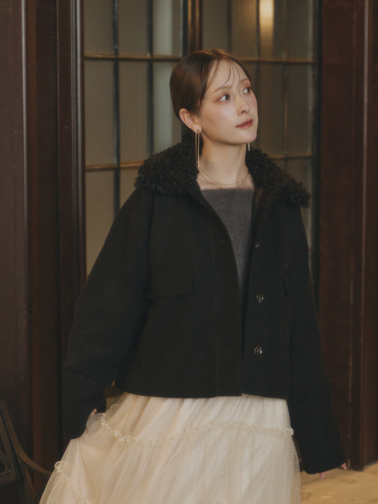 一部予約】フェイクウールショートアウター【発送予定日 11月下旬~12月