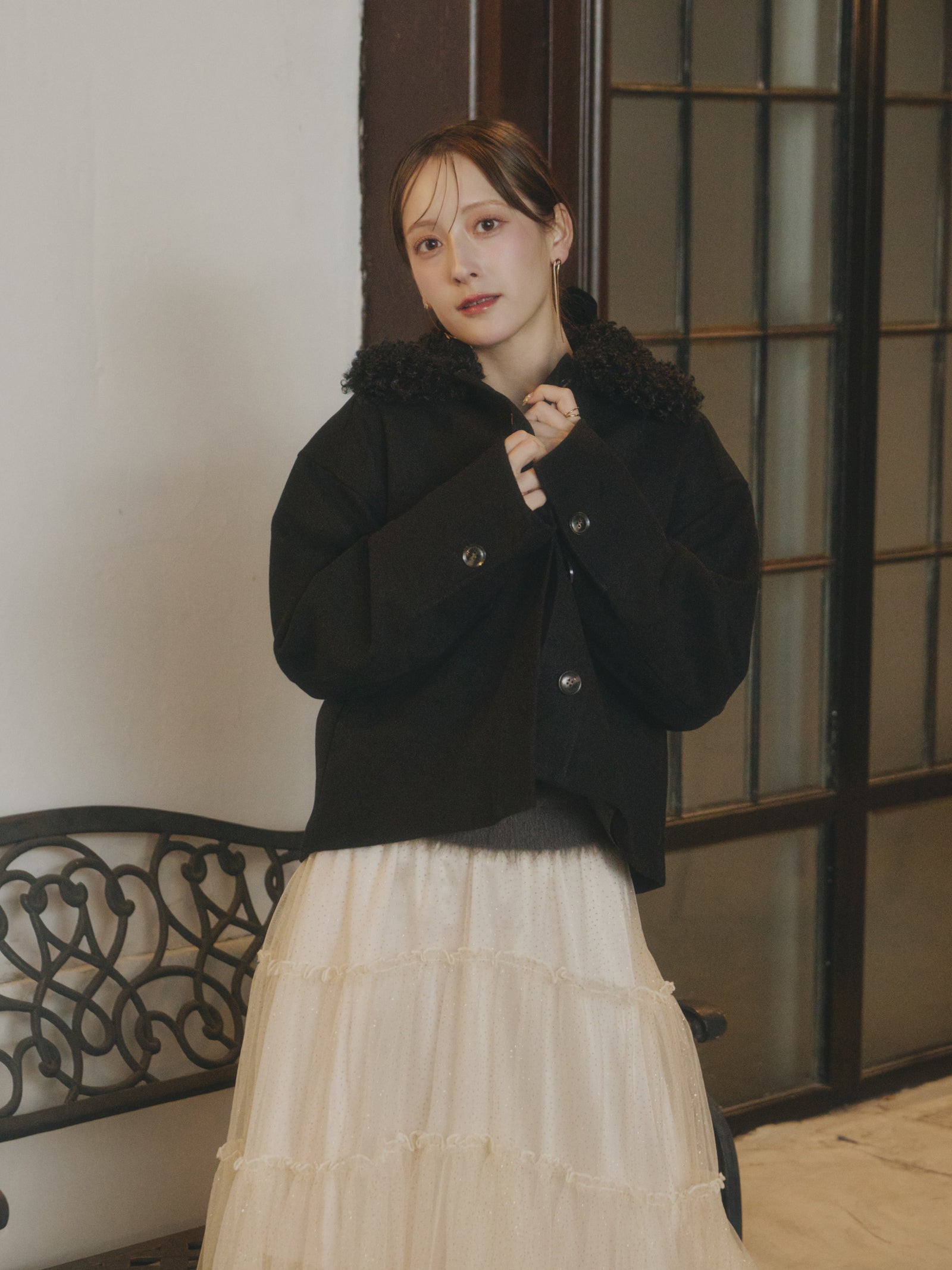 一部予約】フェイクウールショートアウター【発送予定日 11月下旬~12月