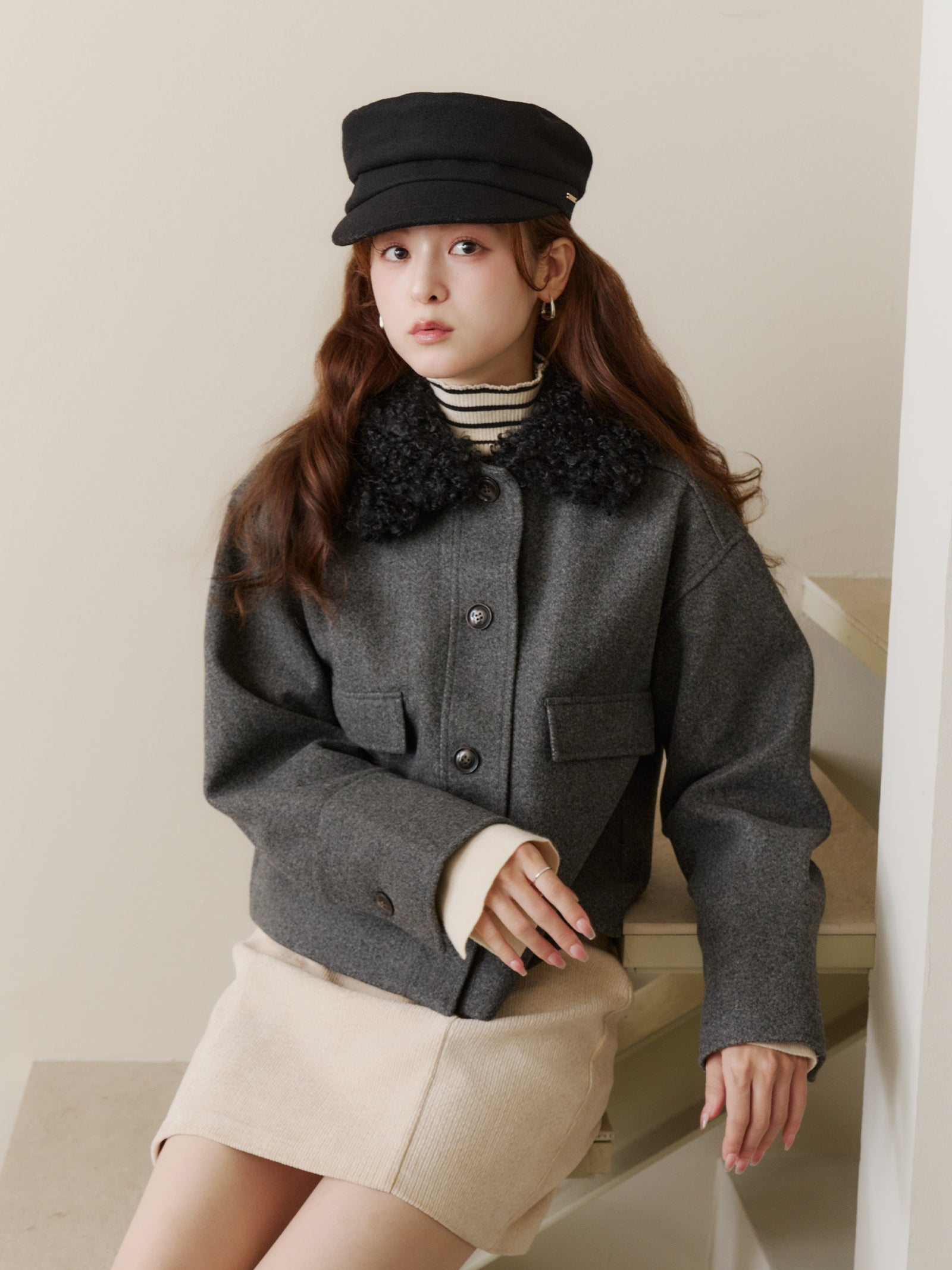 フェイクウールショートアウター