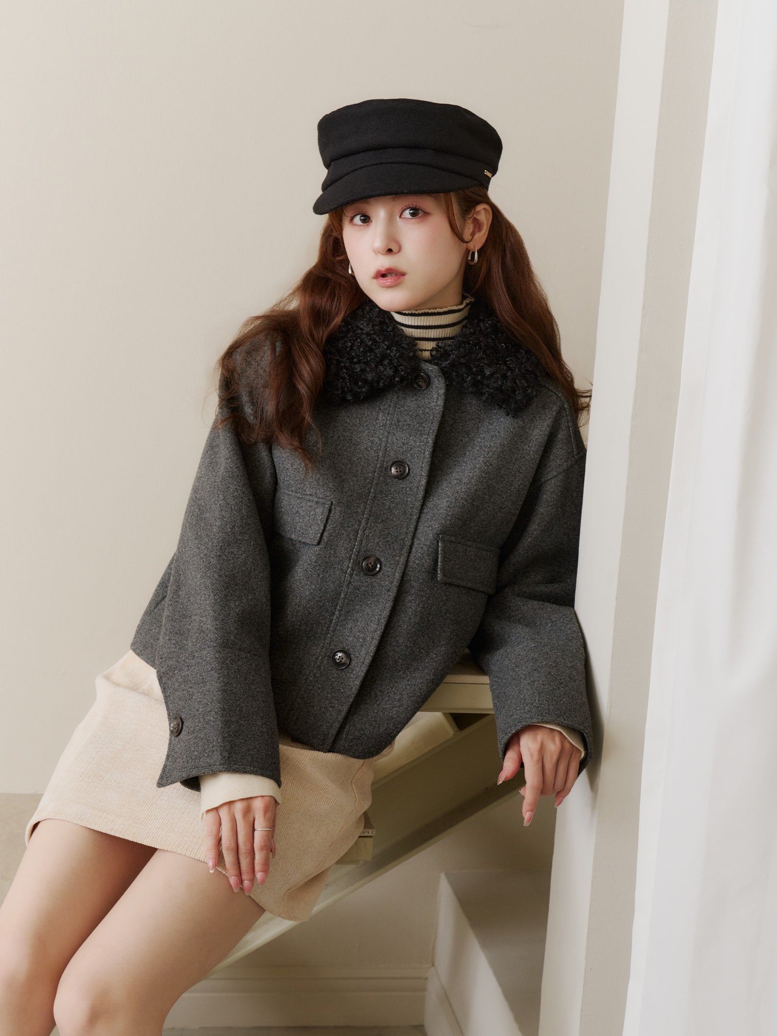 フェイクウールショートアウター