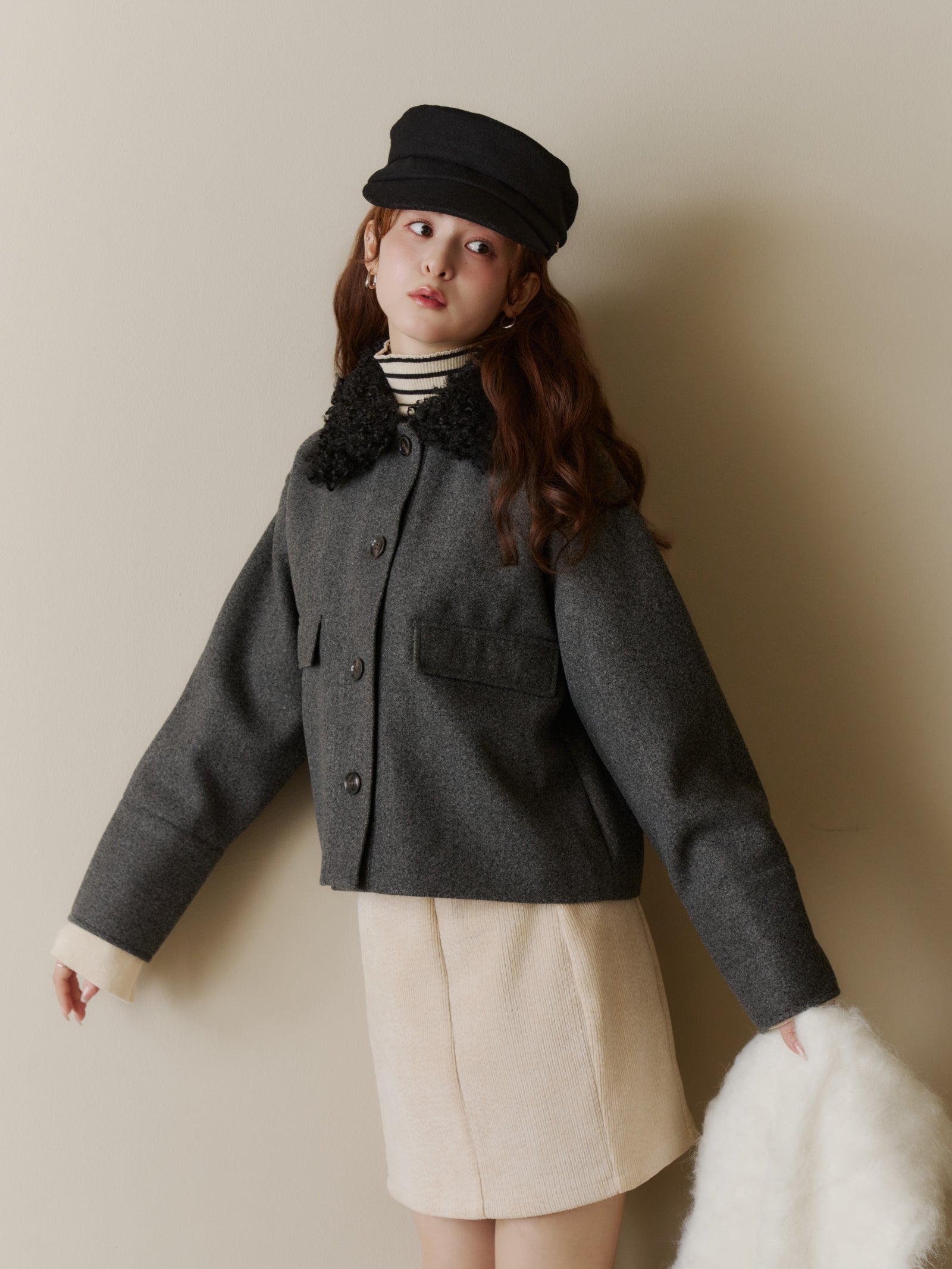 フェイクウールショートアウター