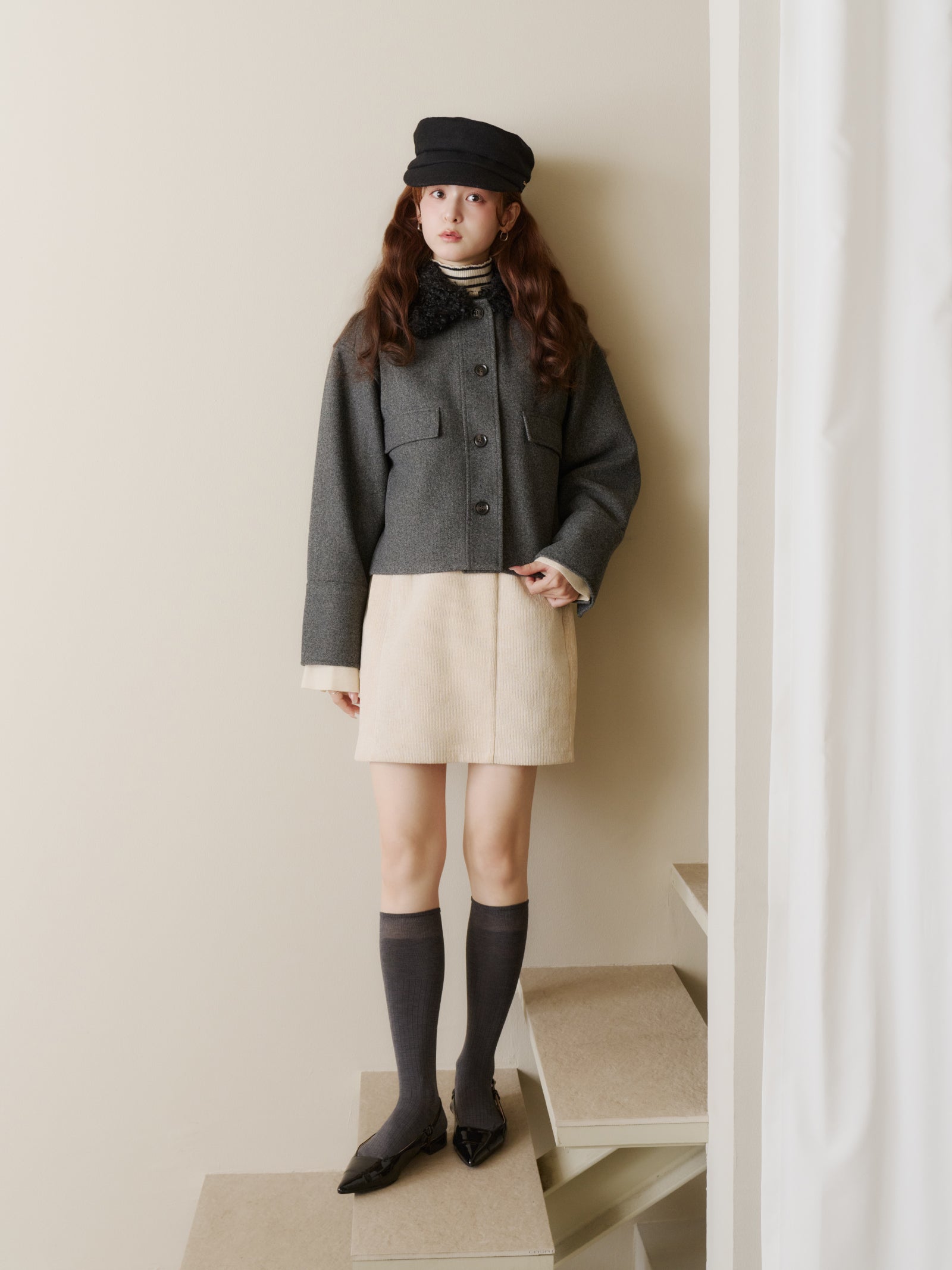 フェイクウールショートアウター