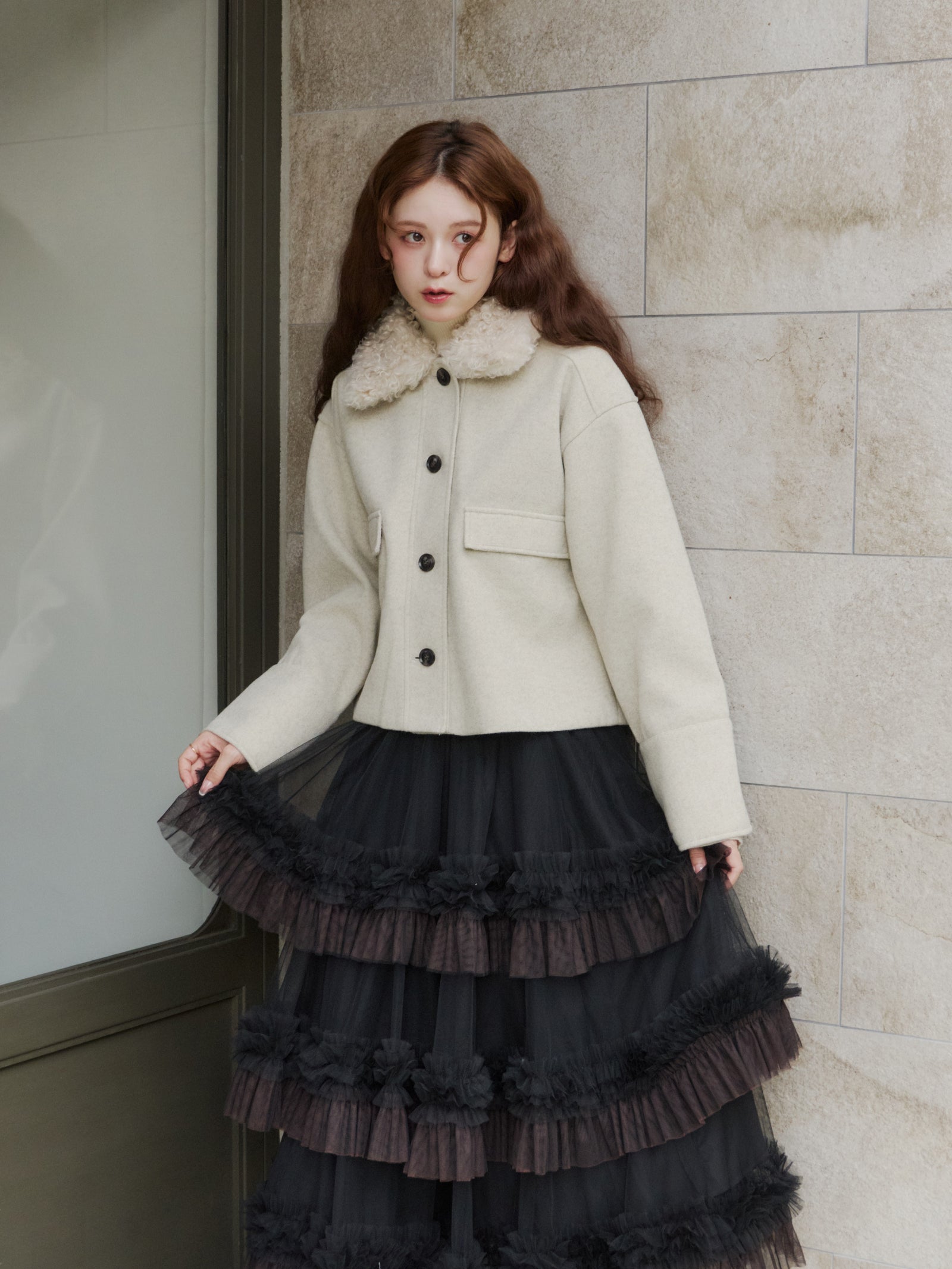 フェイクウールショートアウター