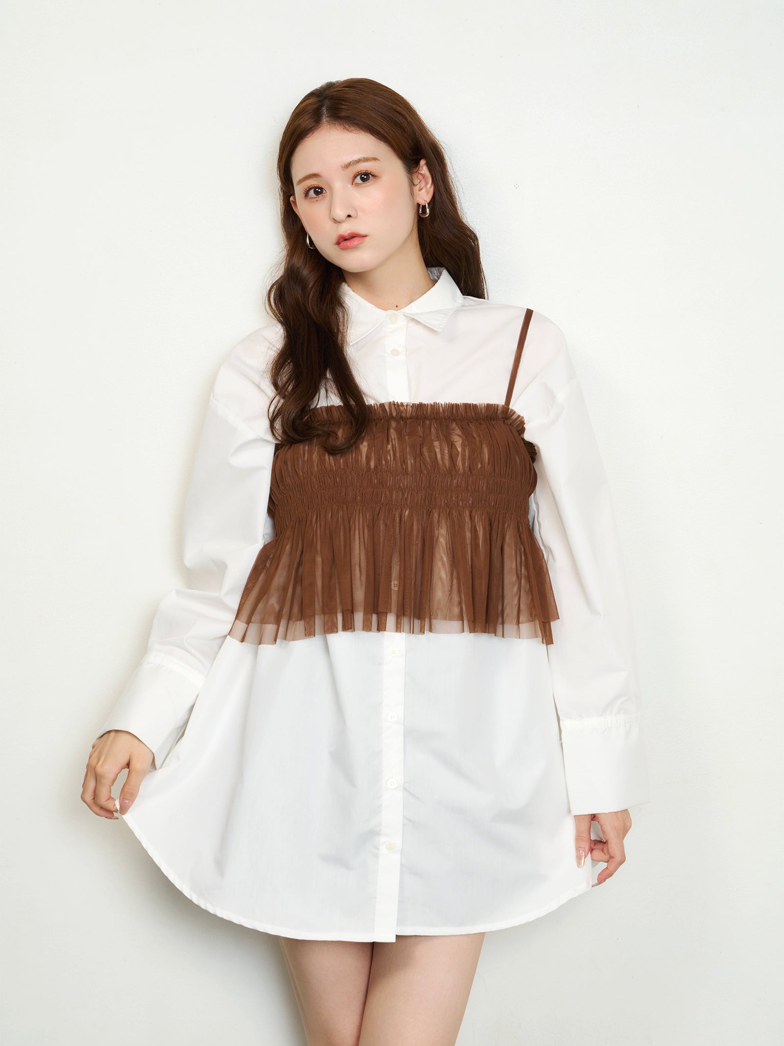 リボンスリーブチュニックシャツ