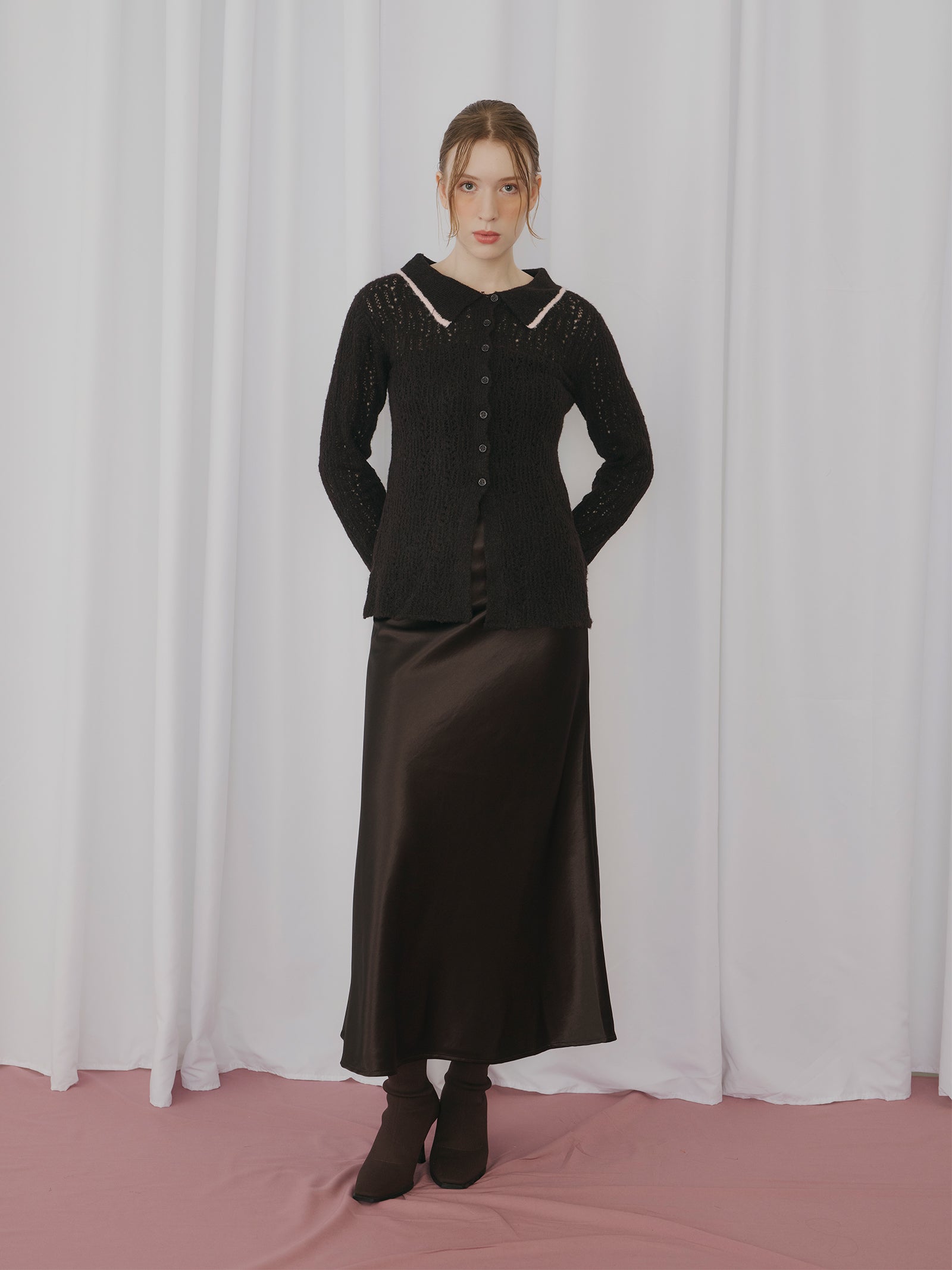 OHGA ブラック ニットカーディガン 長袖 KNIT CARDIGAN | OHGA