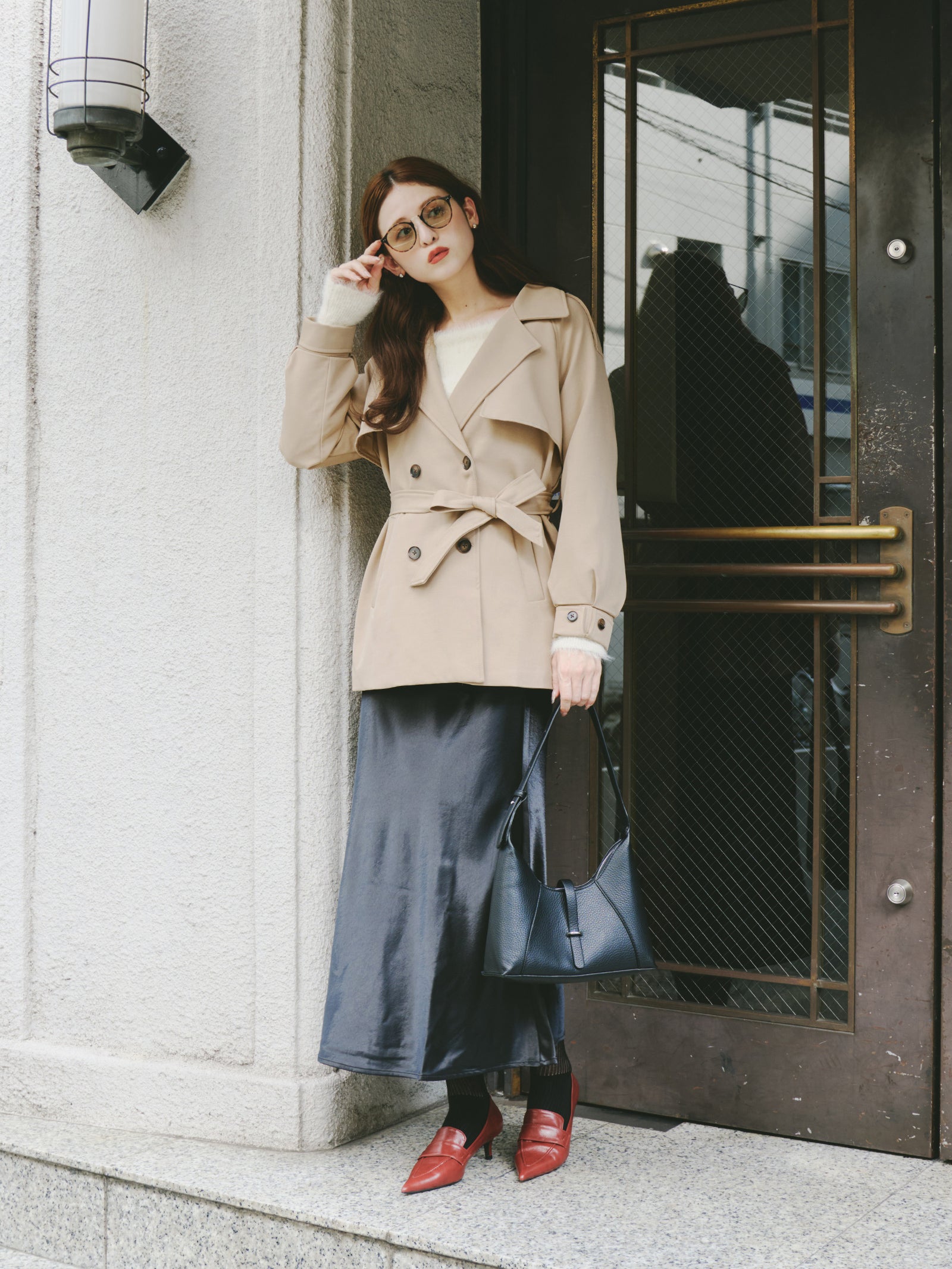 TO BE CHIC コート リボンベルト付き リボンベルト付きダブルトレンチコート