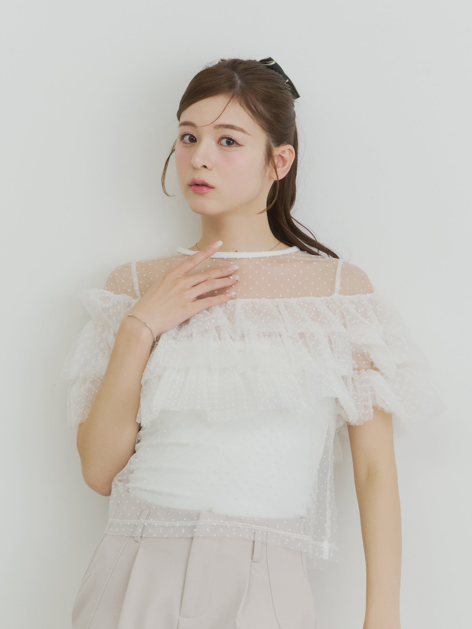 フロッキードットフリルトップス