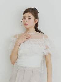 フロッキードットフリルトップス