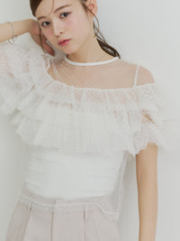 フロッキードットフリルトップス