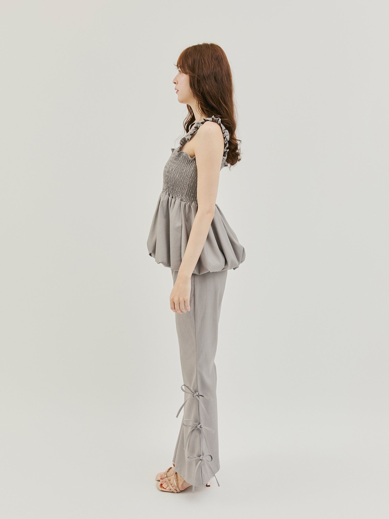【2SET / 5%OFF】ペプラムバルーンビスチェ +サイドリボンフレアパンツ