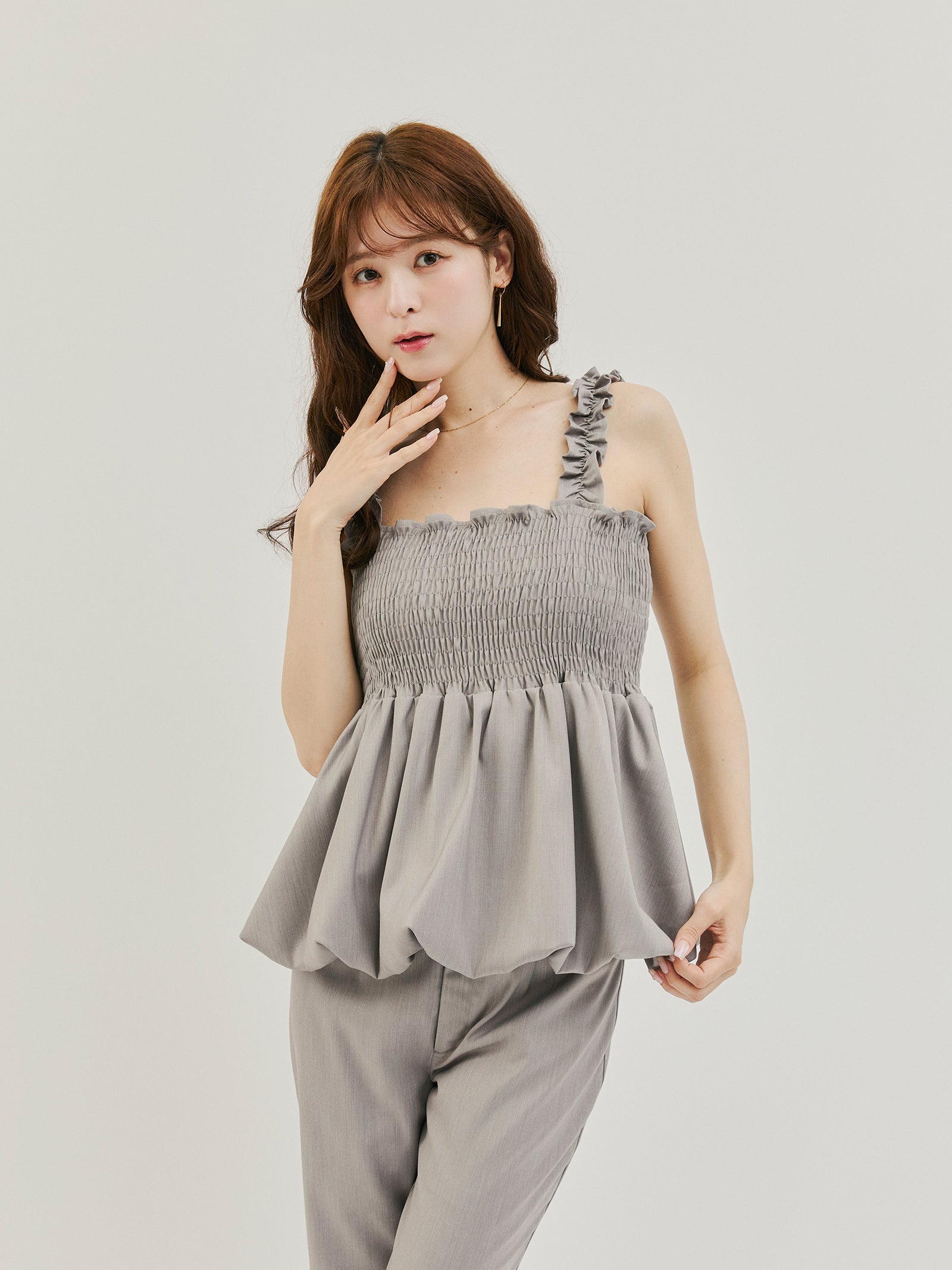 【2SET / 5%OFF】ペプラムバルーンビスチェ +サイドリボンフレアパンツ