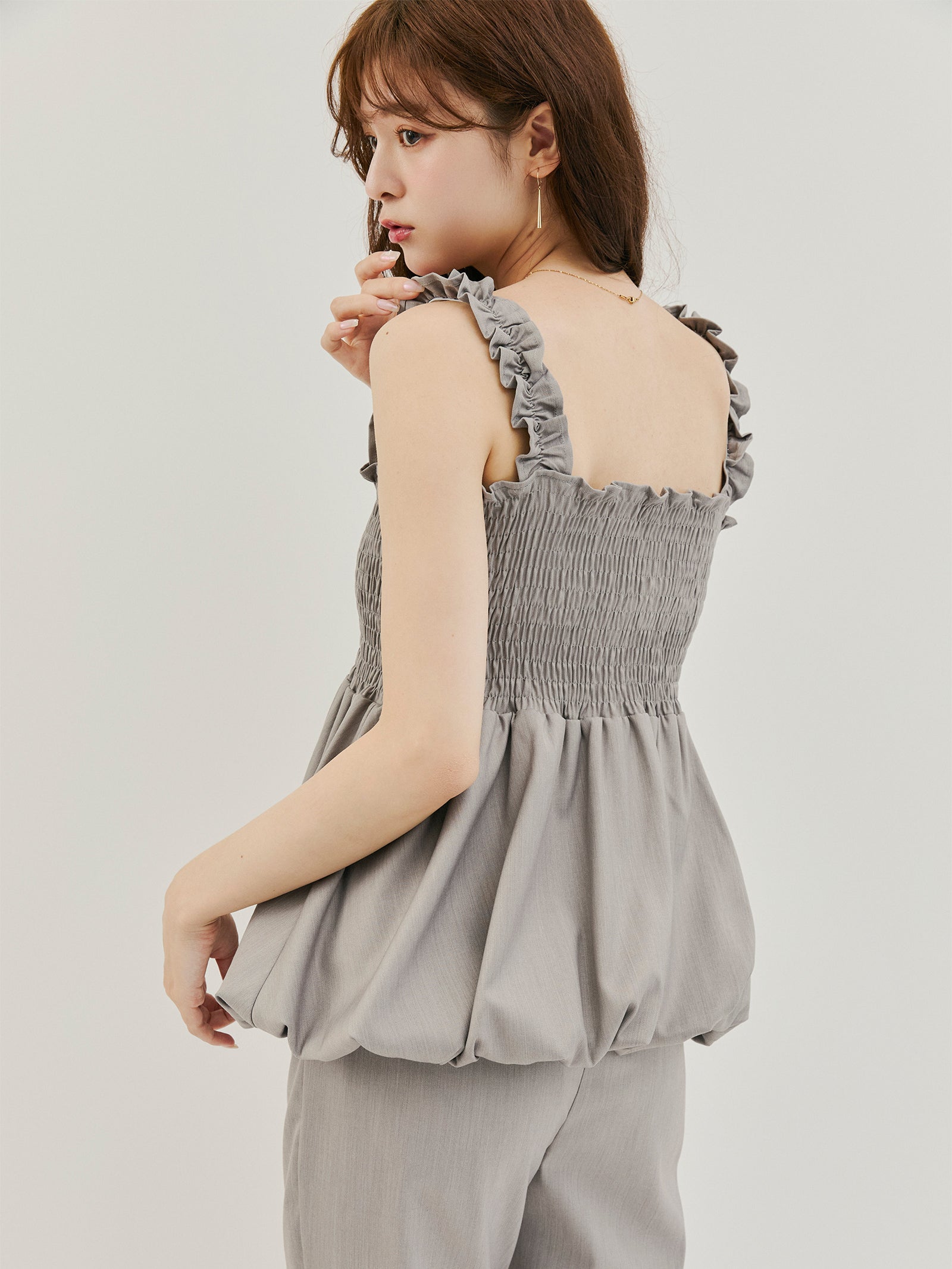 【2SET / 5%OFF】ペプラムバルーンビスチェ +サイドリボンフレアパンツ