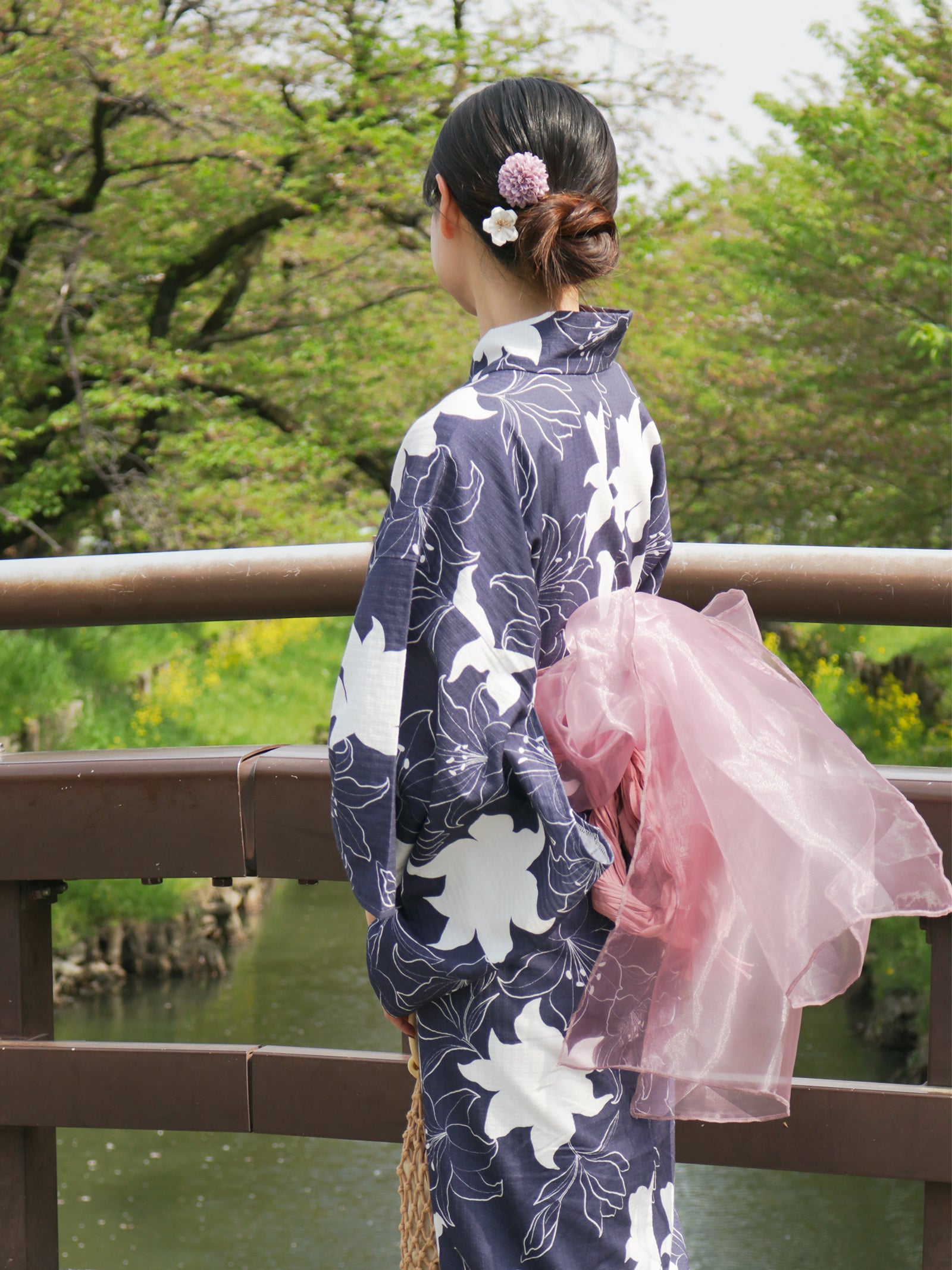 ORIGINAL YUKATA 百合花柄 浴衣・帯セット オリジナル百合柄浴衣＆帯セット